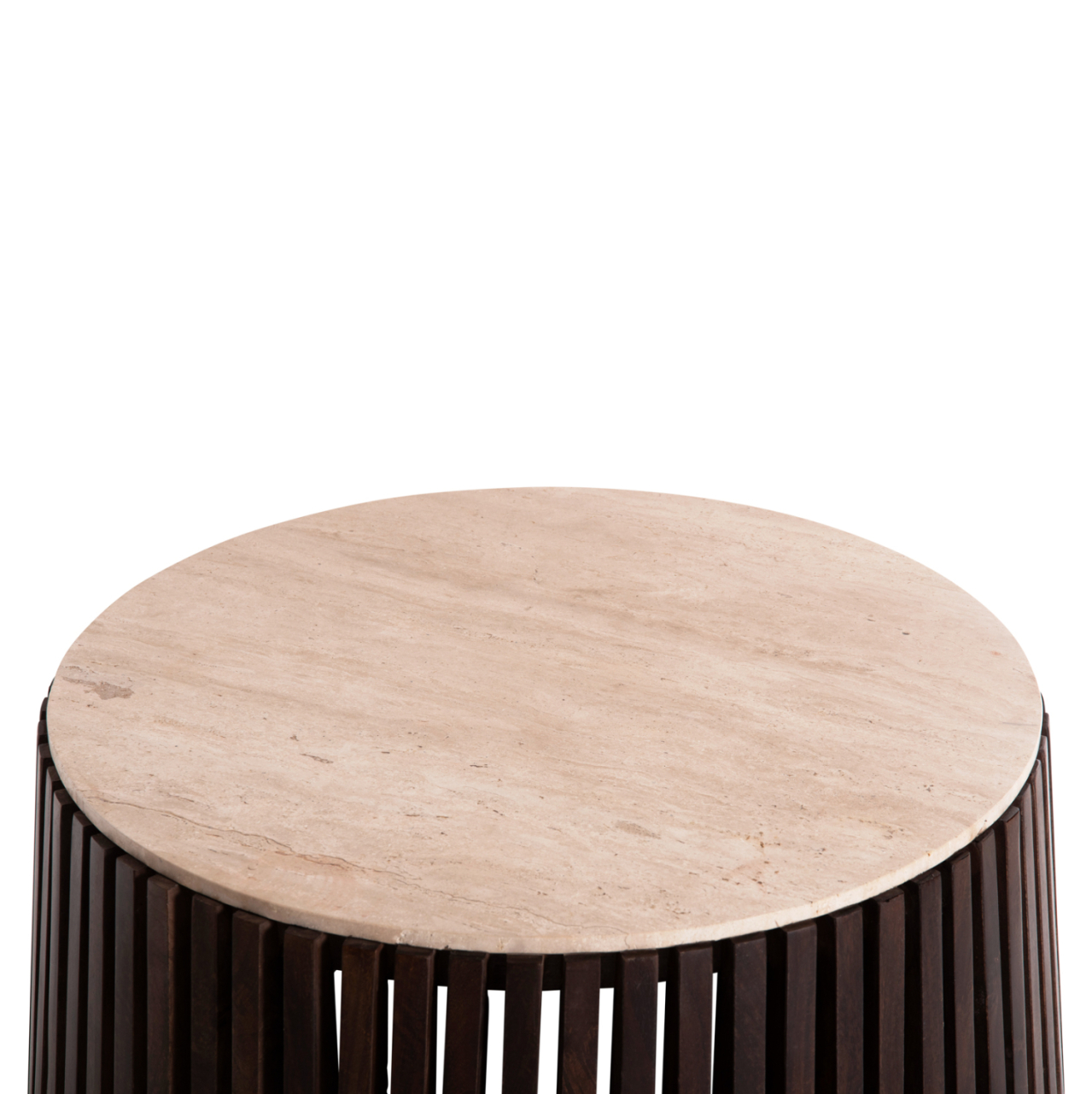 COFFEE TABLE KREST HM9711 ACACIA WOOD IN LIGHT BROWN-WHITE TRAVERTINE Φ90x40Hcm. [6]