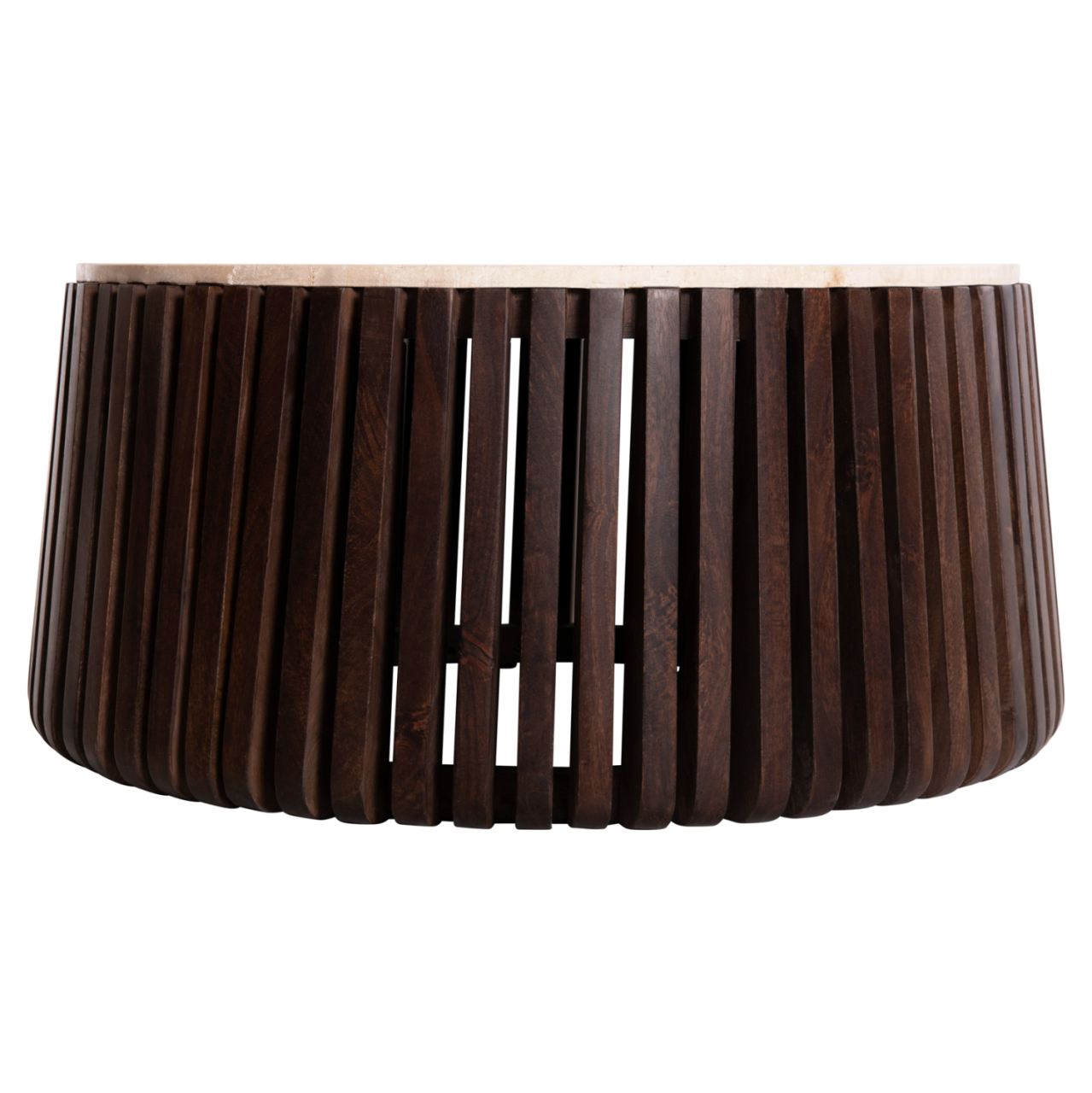 COFFEE TABLE KREST HM9711 ACACIA WOOD IN LIGHT BROWN-WHITE TRAVERTINE Φ90x40Hcm. [5]