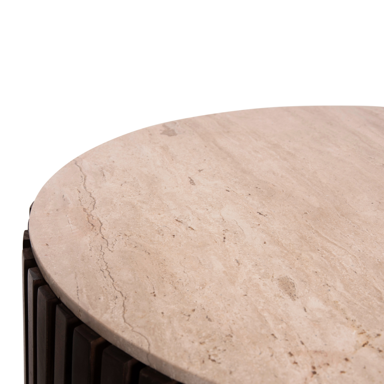 COFFEE TABLE KREST HM9711 ACACIA WOOD IN LIGHT BROWN-WHITE TRAVERTINE Φ90x40Hcm. [7]