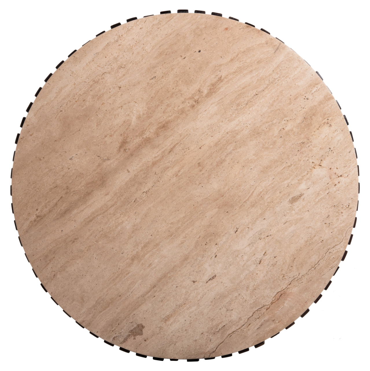 COFFEE TABLE KREST HM9711 ACACIA WOOD IN LIGHT BROWN-WHITE TRAVERTINE Φ90x40Hcm. [8]