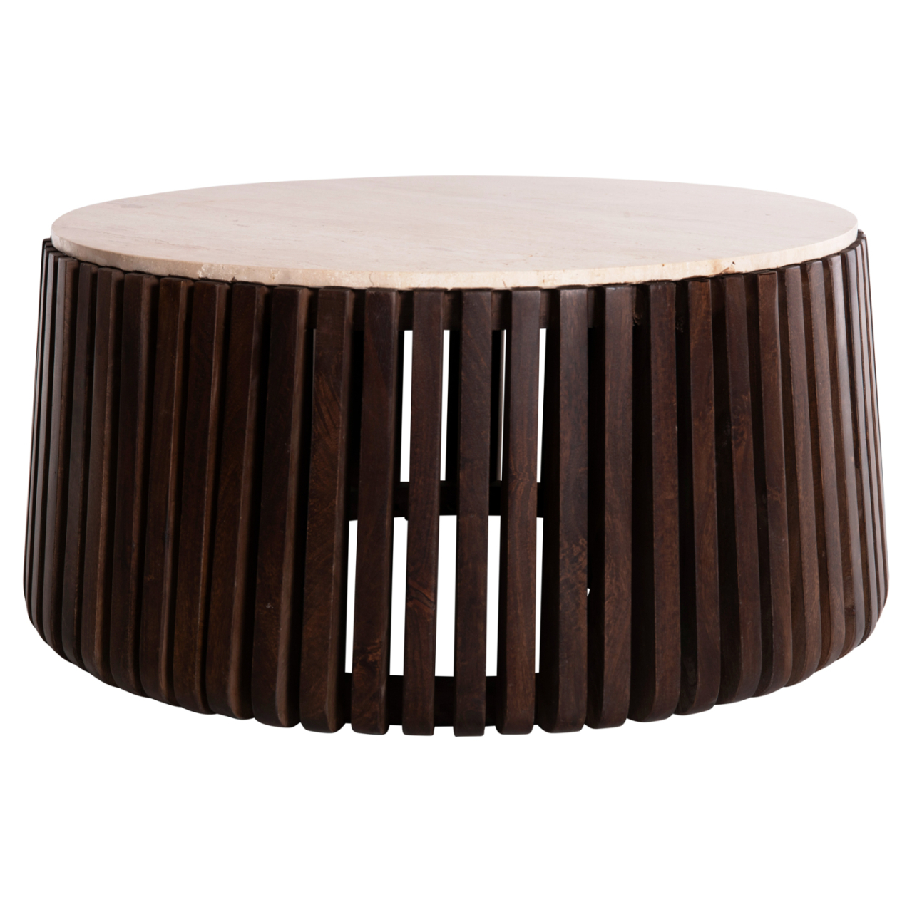 COFFEE TABLE KREST HM9711 ACACIA WOOD IN LIGHT BROWN-WHITE TRAVERTINE Φ90x40Hcm. [4]