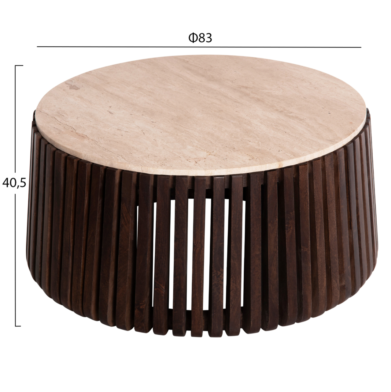COFFEE TABLE KREST HM9711 ACACIA WOOD IN LIGHT BROWN-WHITE TRAVERTINE Φ90x40Hcm. [2]