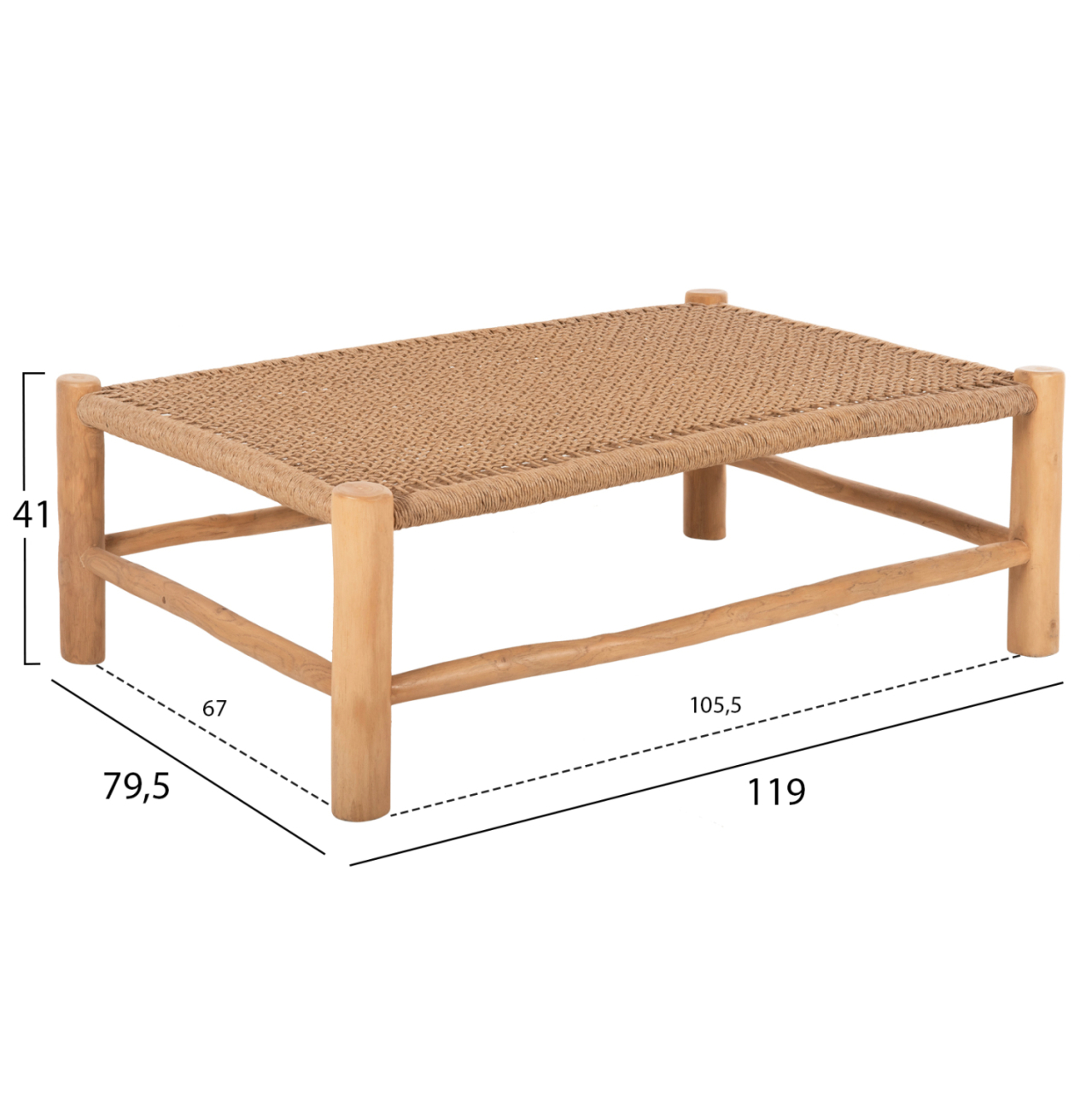 COFFEE TABLE LONDER HM5985 TEAK WOOD-SYNTHETIC RATTAN-NATURAL 119x79.5x41Hm. [2]