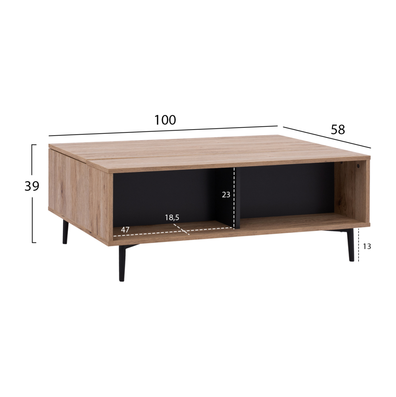 COFFEE TABLE MARGARIT LIFTABLE MELAMINE IN OAK-GREY COLOR 100x58x39-53Ycm.HM8677.11 [2]