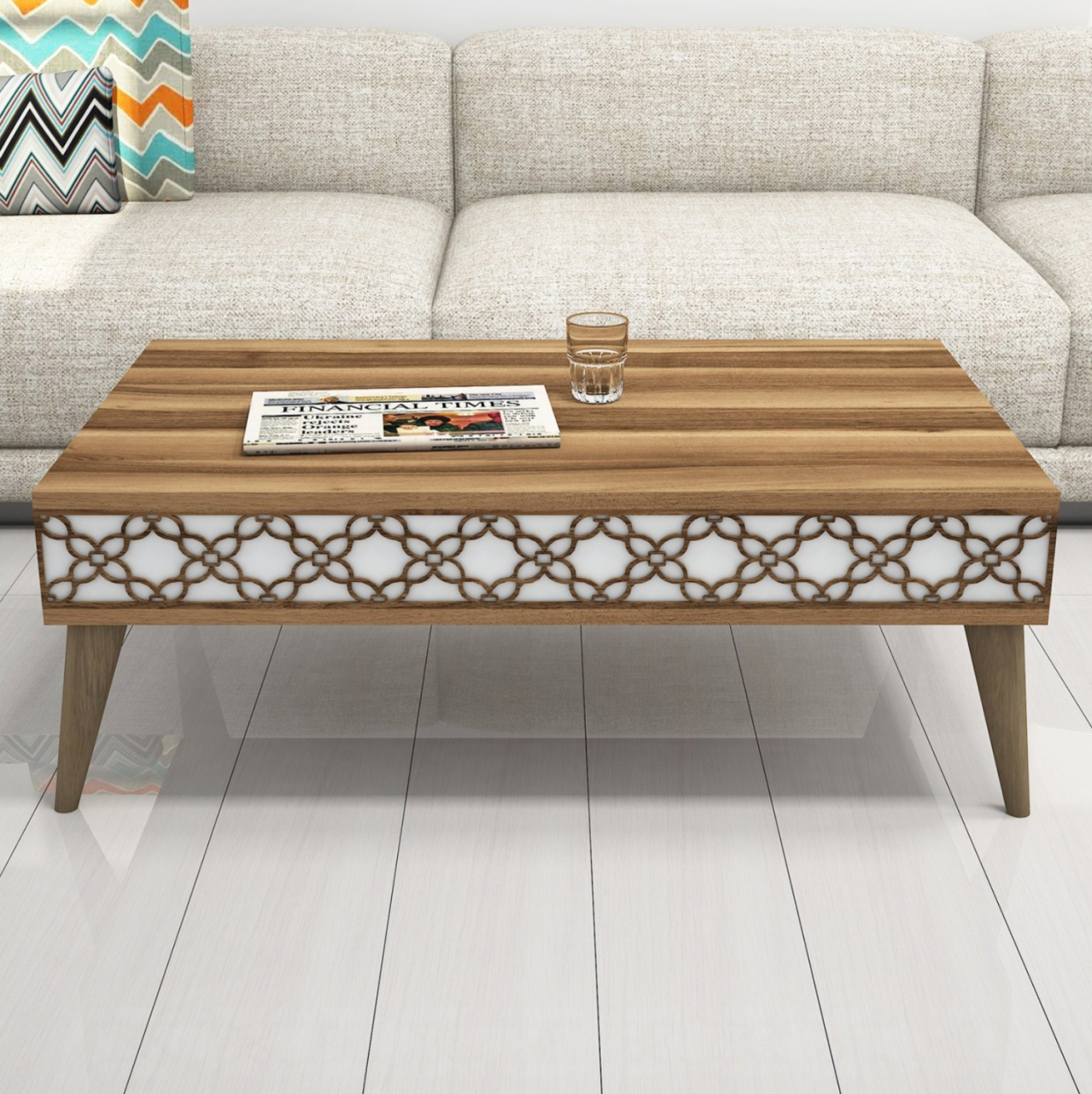 COFFEE TABLE MELAMINE HM9499.04 IN WALNUT COLOR AND WHITE SIDES 105x60x36.6Hcm. [4]
