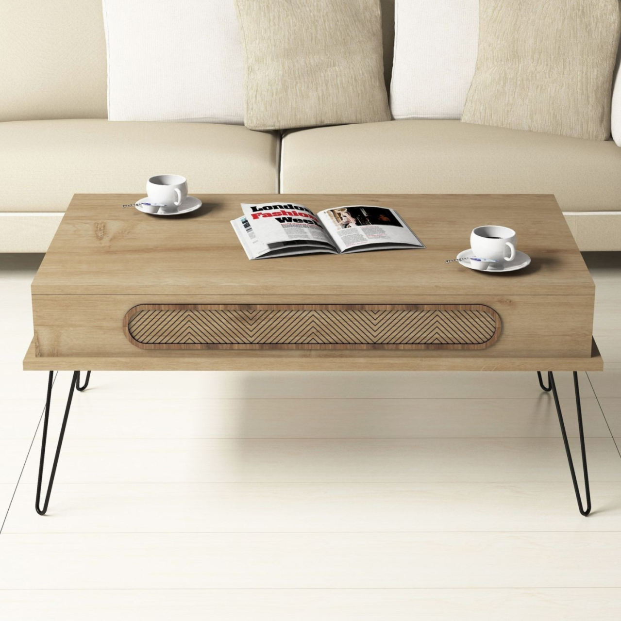 COFFEE TABLE MELAMINE HM9500.01 OAK COLOR-METALLIC LEGS 105x56x45.8Hcm. [4]