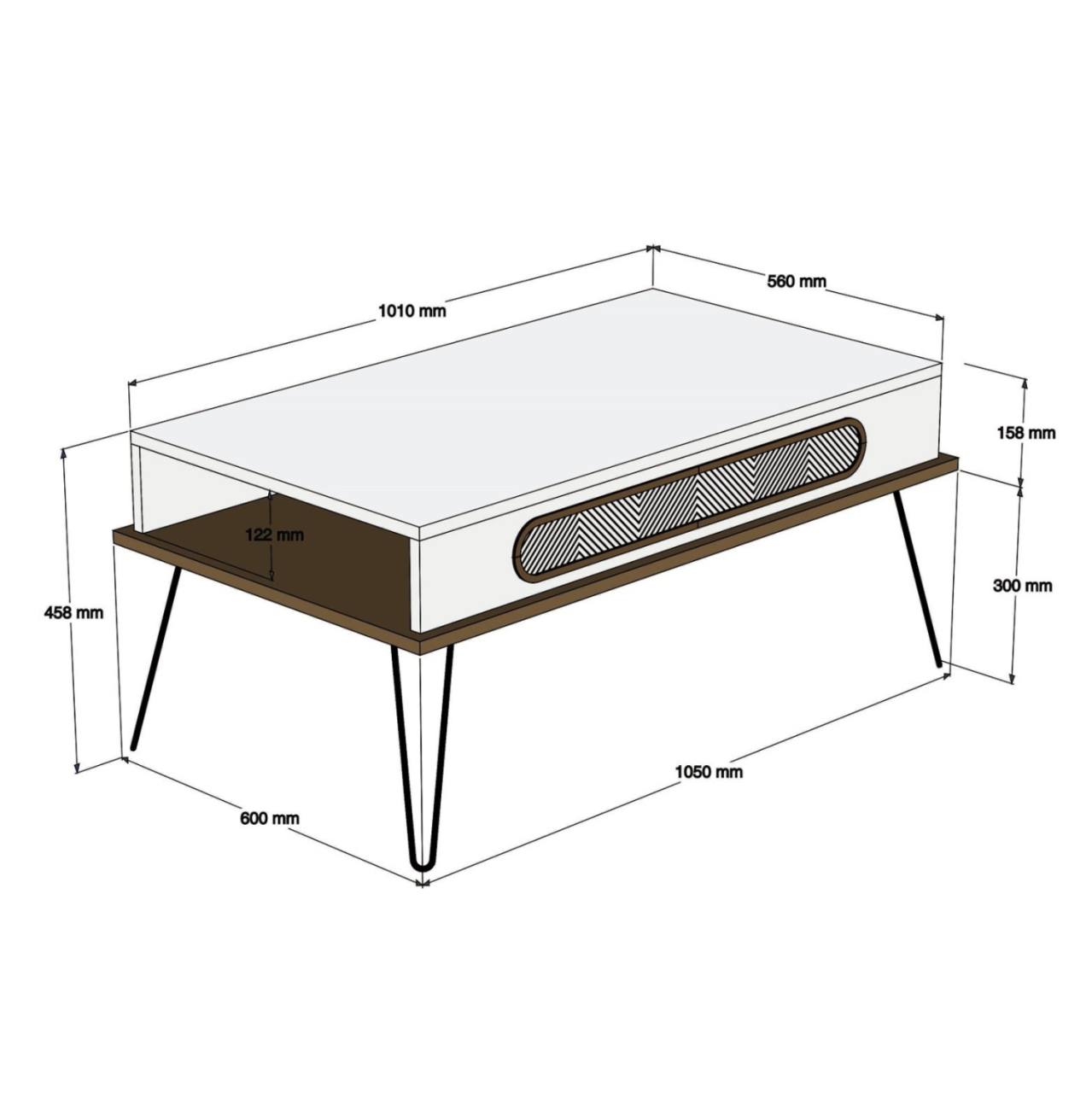 COFFEE TABLE MELAMINE HM9500.01 OAK COLOR-METALLIC LEGS 105x56x45.8Hcm. [2]