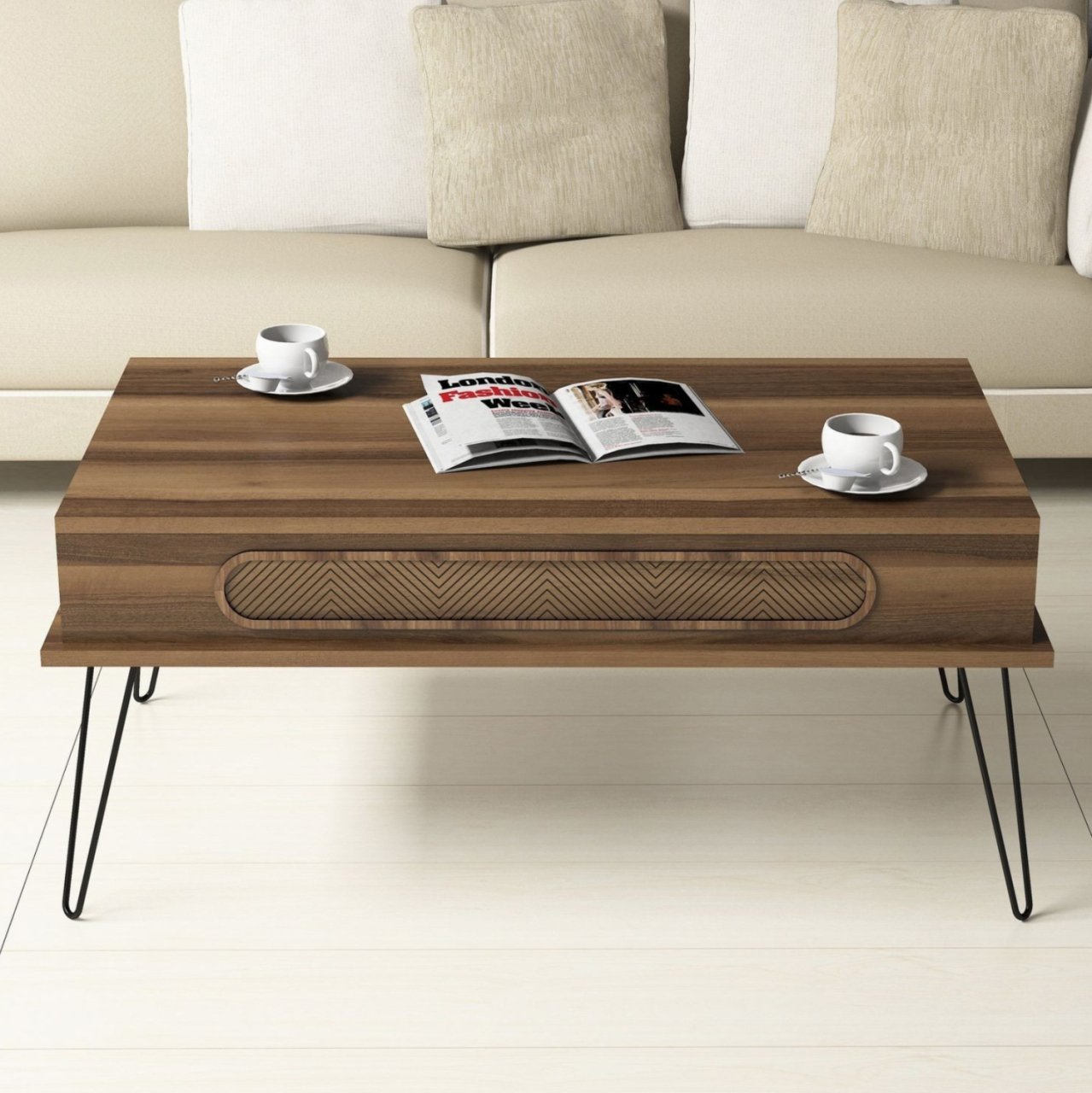 COFFEE TABLE MELAMINE HM9500.02 IN WALNUT COLOR-METALLIC LEGS 105x56x45.8Hcm. [4]