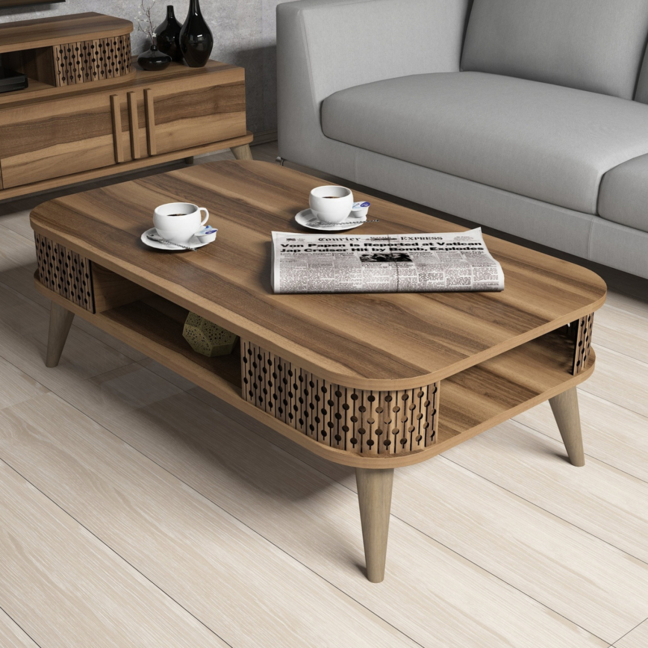 COFFEE TABLE MELAMINE HM9501.02 IN WALNUT COLOR 105x60x34.6Hcm. [3]