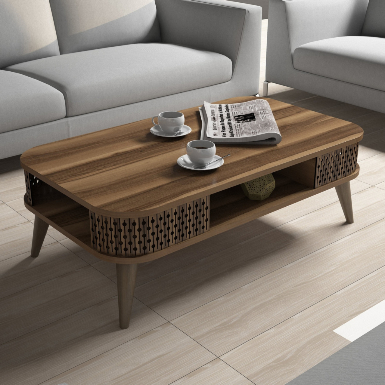 COFFEE TABLE MELAMINE HM9501.02 IN WALNUT COLOR 105x60x34.6Hcm. [4]