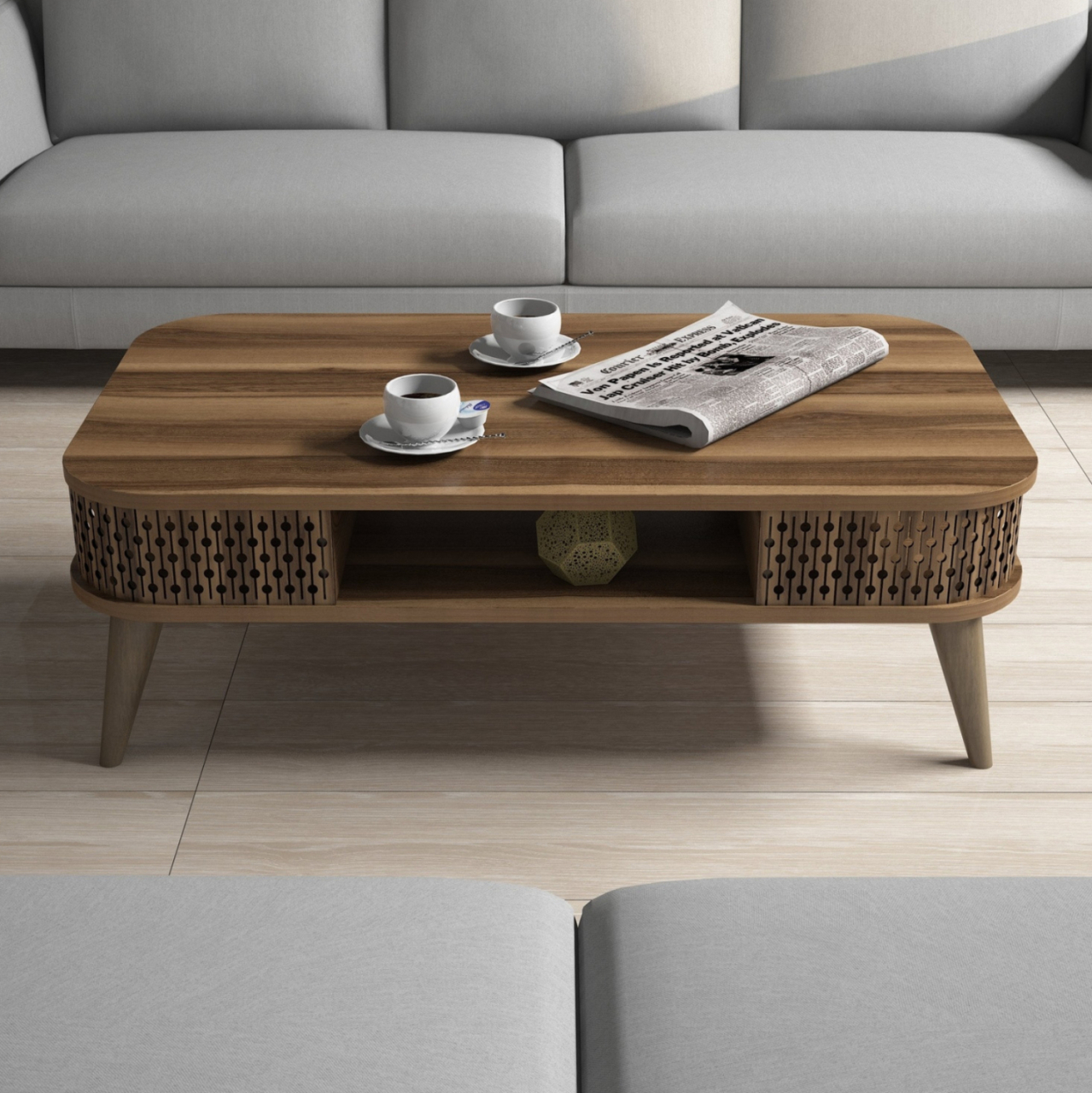 COFFEE TABLE MELAMINE HM9501.02 IN WALNUT COLOR 105x60x34.6Hcm. [5]