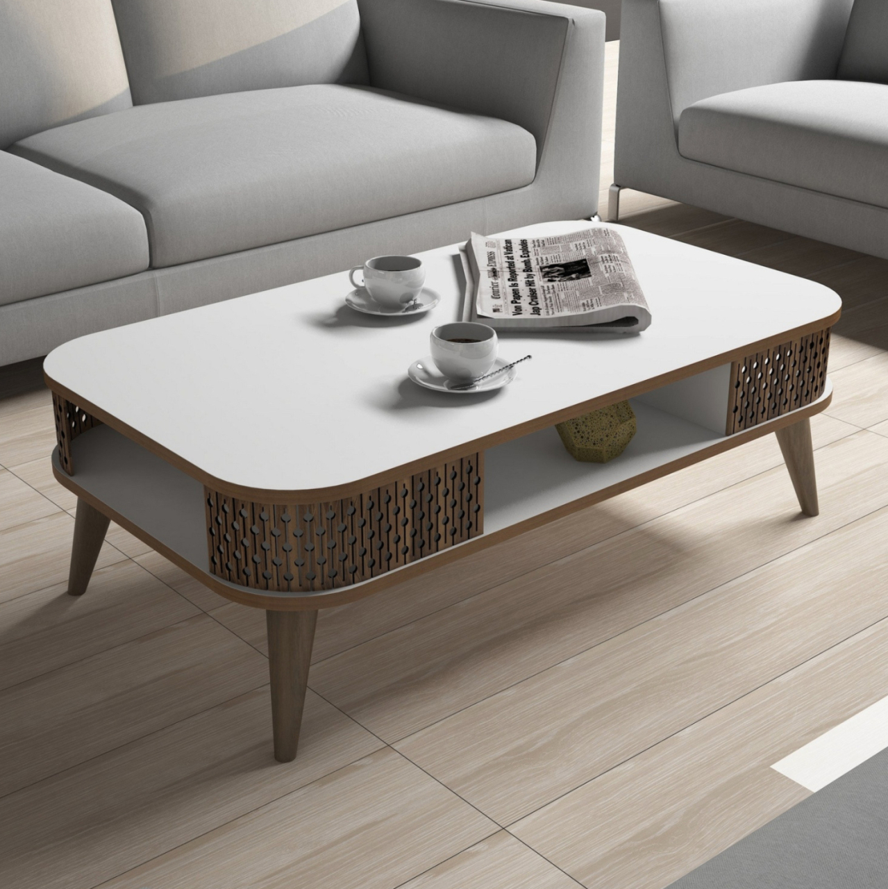 COFFEE TABLE MELAMINE HM9501.03 IN WHITE-WALNUT COLOR 105x60x34.6Hcm. [4]