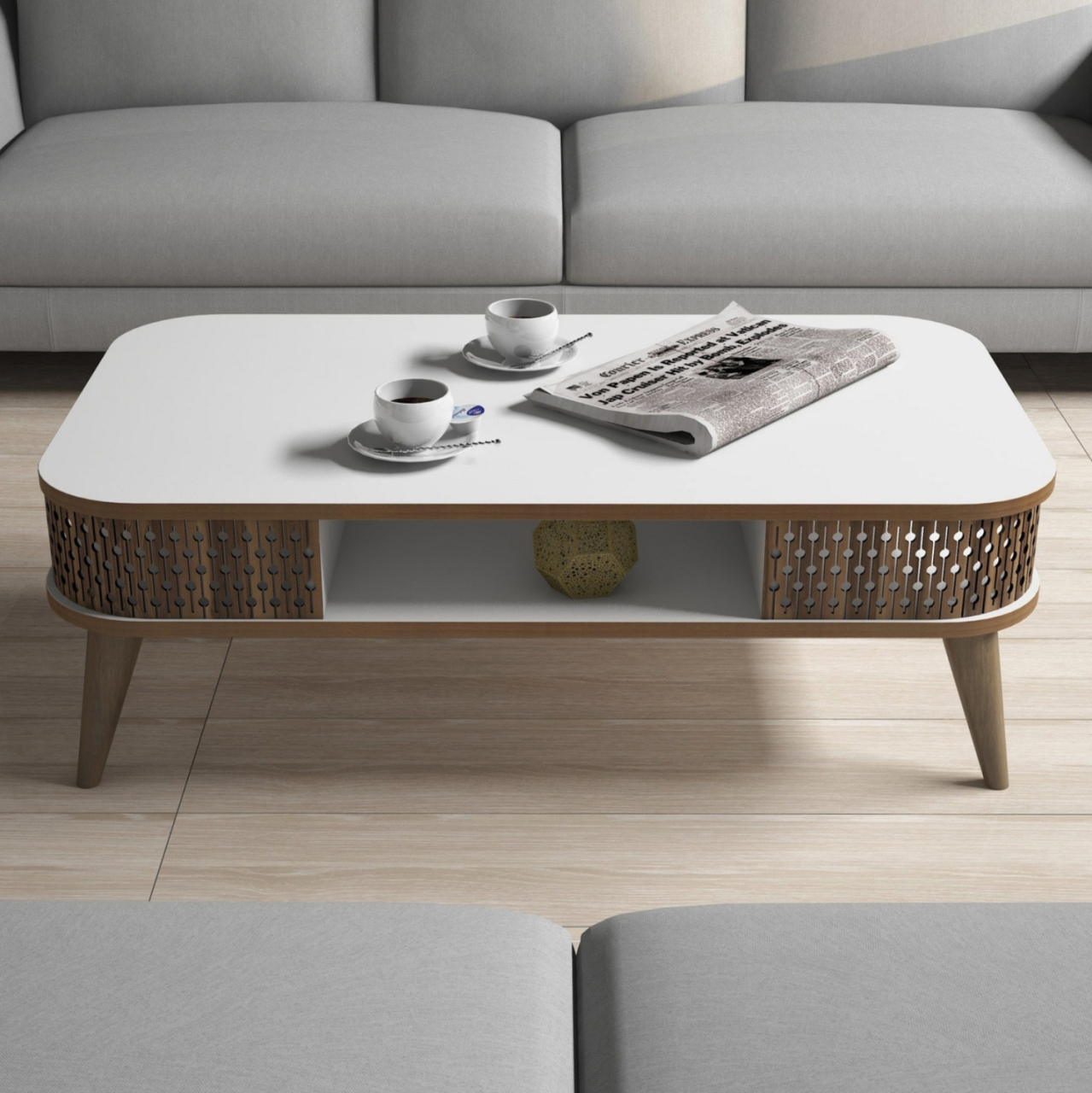 COFFEE TABLE MELAMINE HM9501.03 IN WHITE-WALNUT COLOR 105x60x34.6Hcm. [5]