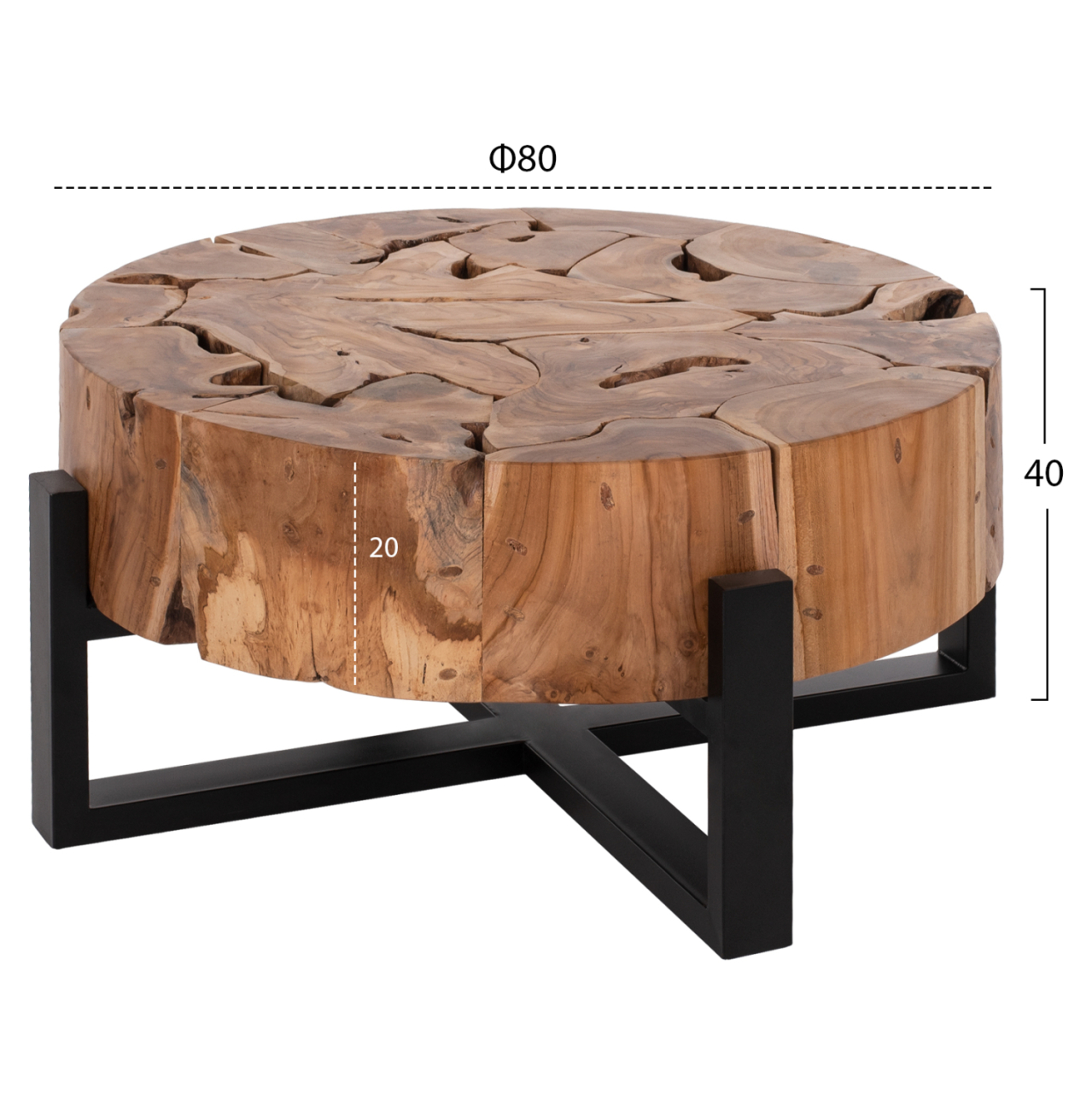 COFFEE TABLE MOBLEY HM9352 ROUND SOLID TEAK NATURAL COLOR Φ80x40H [2]