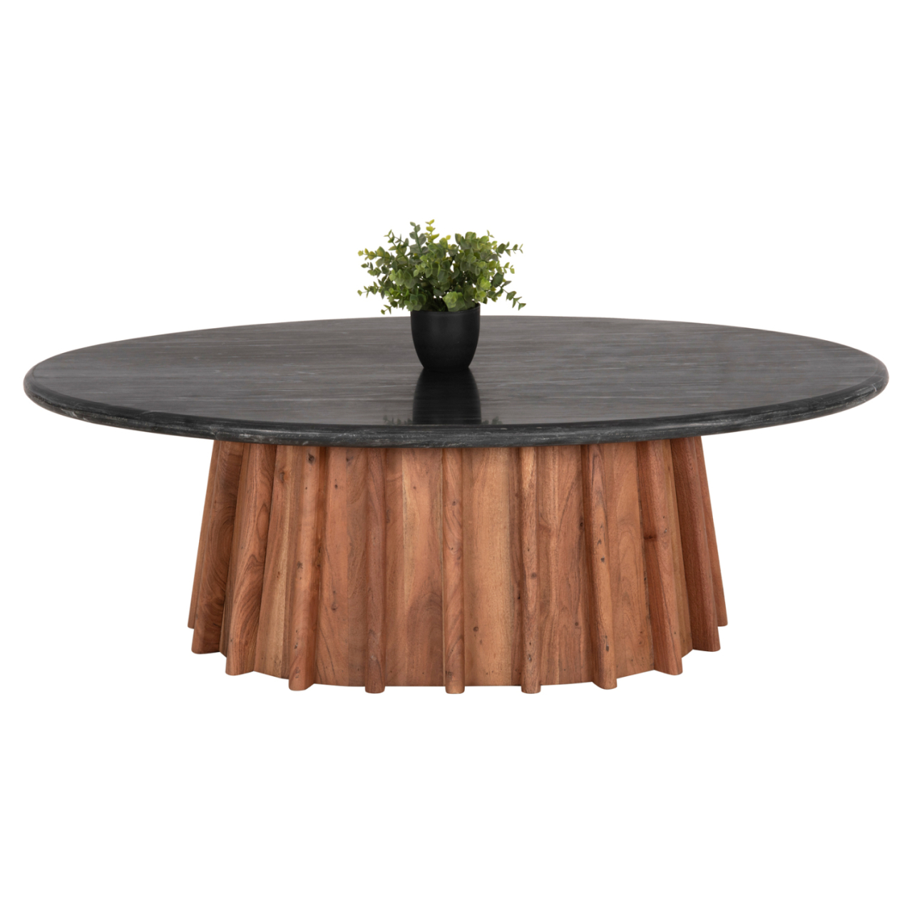 COFFEE TABLE OVAL DRAXX HM9934 SOLID ACACIA WOOD-BLACK MARBLE TOP 120x70x38Hcm. [3]