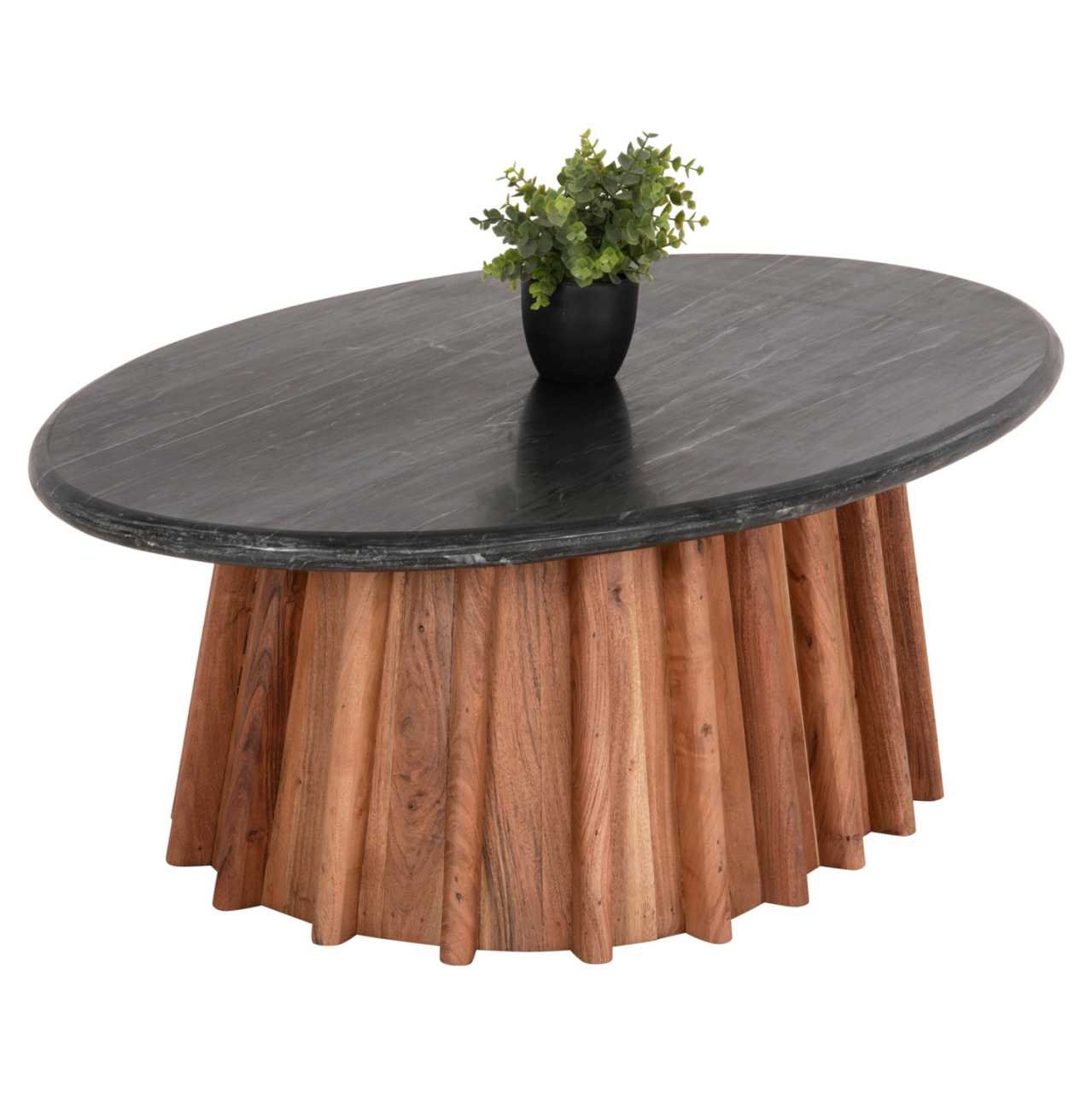 COFFEE TABLE OVAL DRAXX HM9934 SOLID ACACIA WOOD-BLACK MARBLE TOP 120x70x38Hcm. [4]