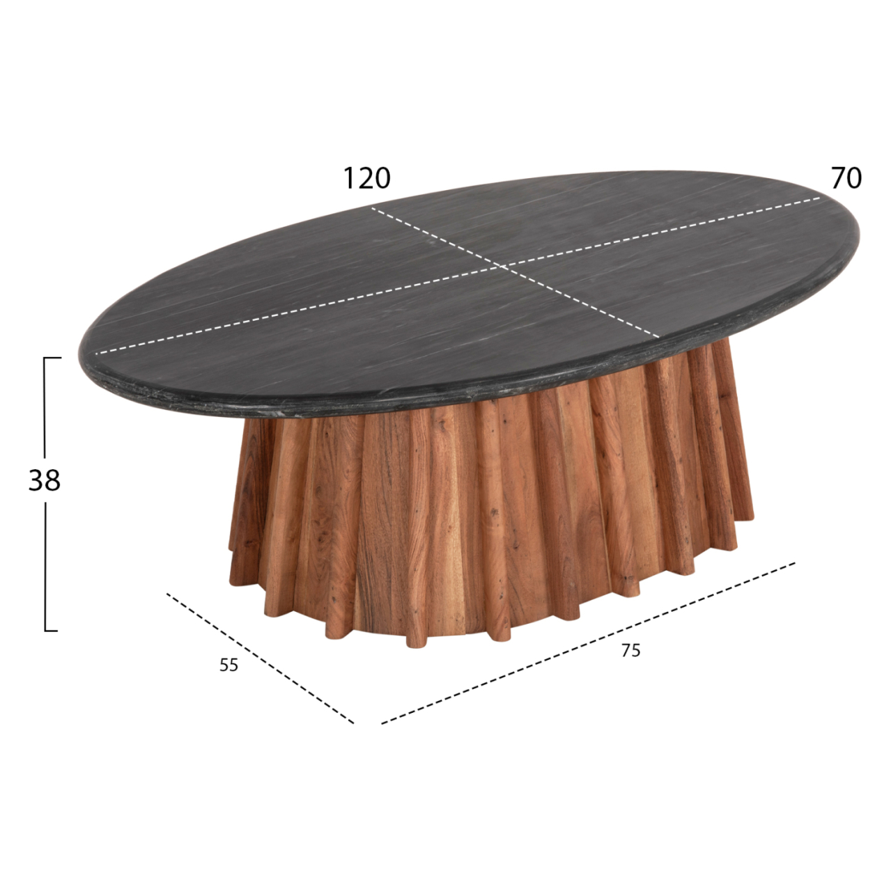 COFFEE TABLE OVAL DRAXX HM9934 SOLID ACACIA WOOD-BLACK MARBLE TOP 120x70x38Hcm. [2]