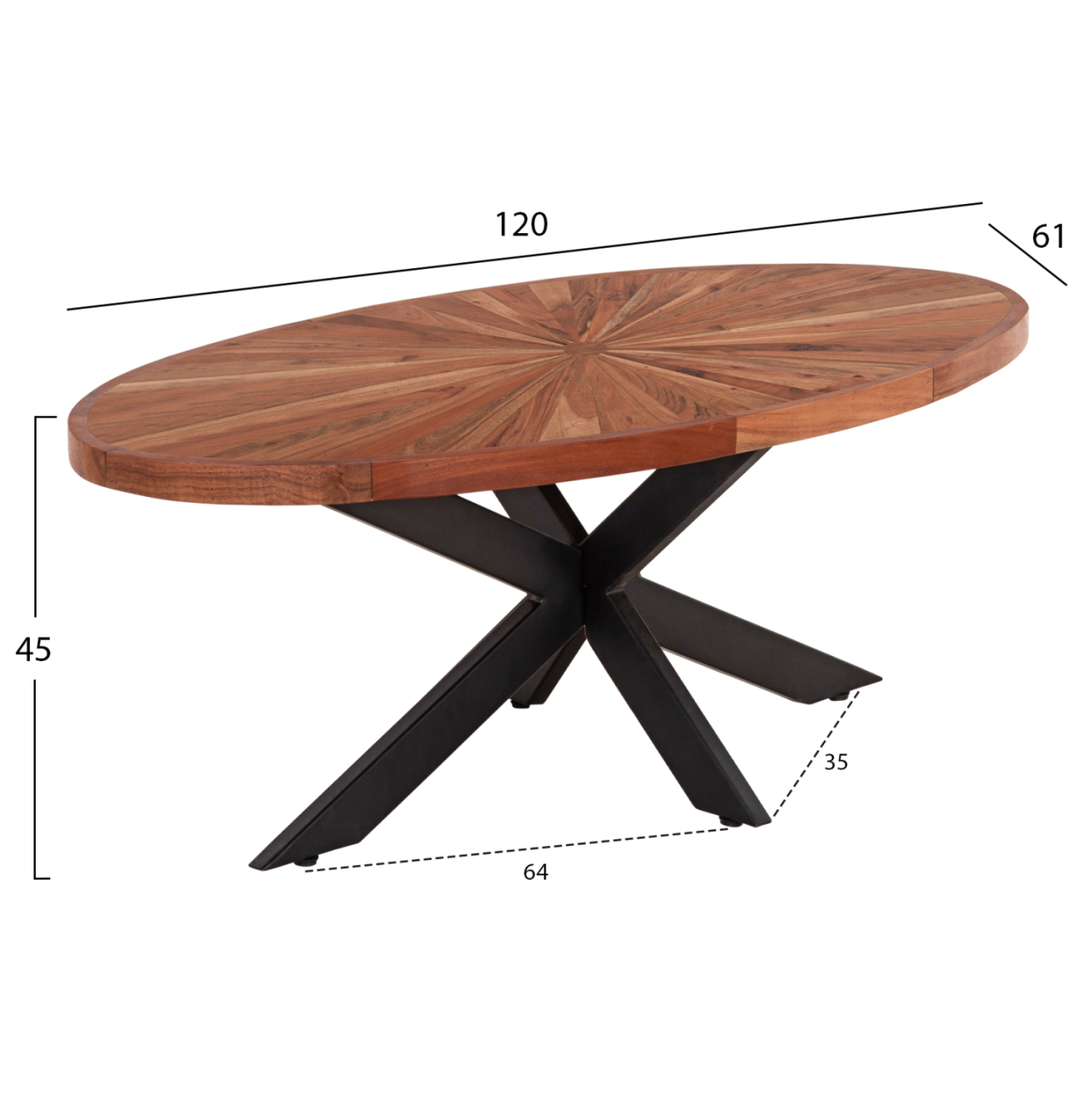 COFFEE TABLE OVAL MONTANA SUPERIOR HM9906 ACACIA WOOD-METAL 120x61x45Hcm. [2]