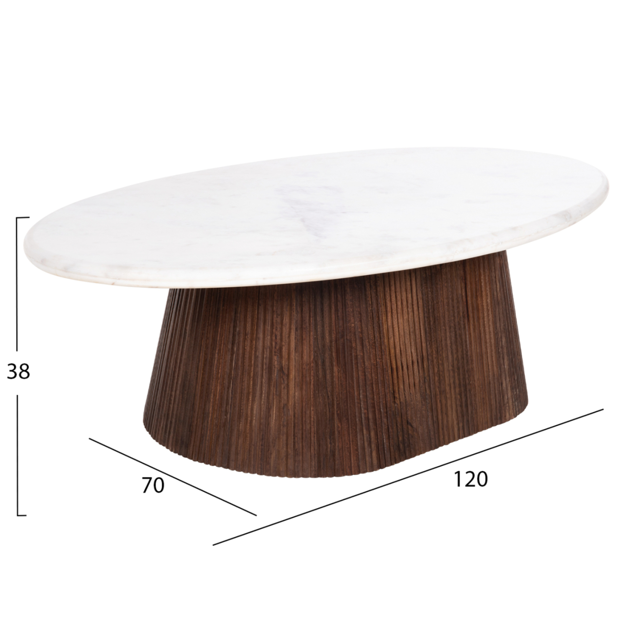 COFFEE TABLE OVAL PURGER HM9716 SOLID MANGO-WHITE MARBLE 120x70x38Hcm. [2]