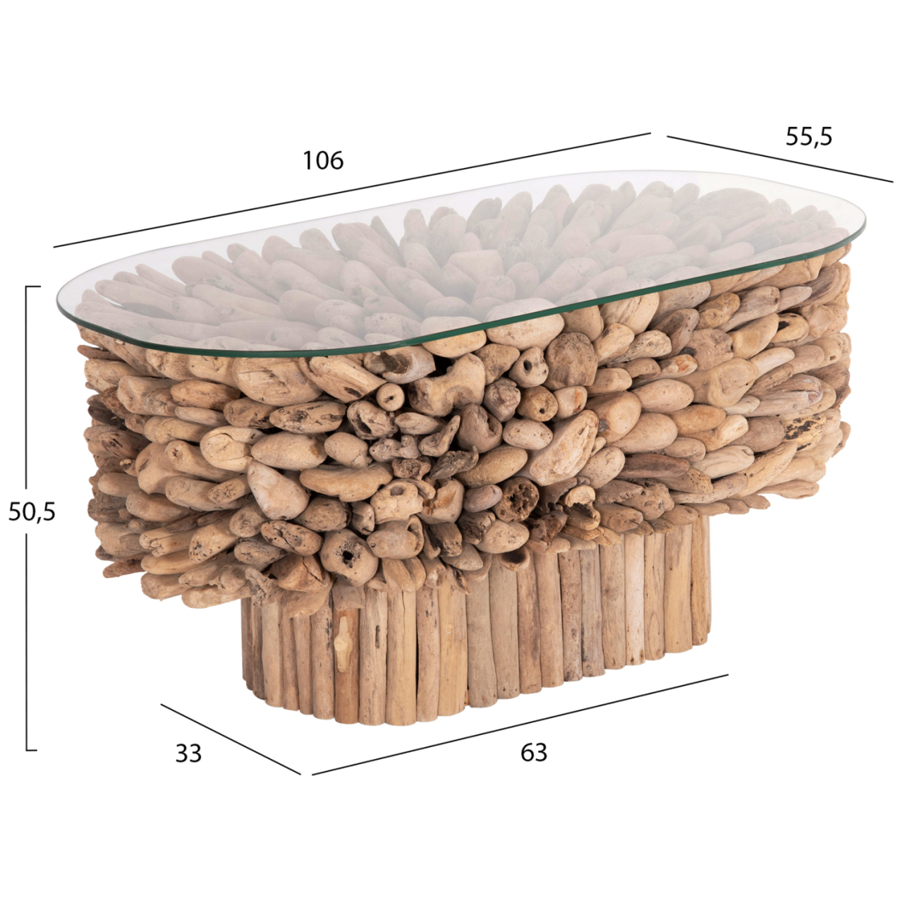 COFFEE TABLE OVAL SPARROW HM9962 DRIFTWOOD--GLASS 106x55,5x50,5Hcm. [2]