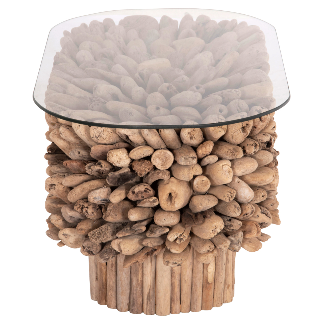 COFFEE TABLE OVAL SPARROW HM9962 DRIFTWOOD--GLASS 106x55,5x50,5Hcm. [5]