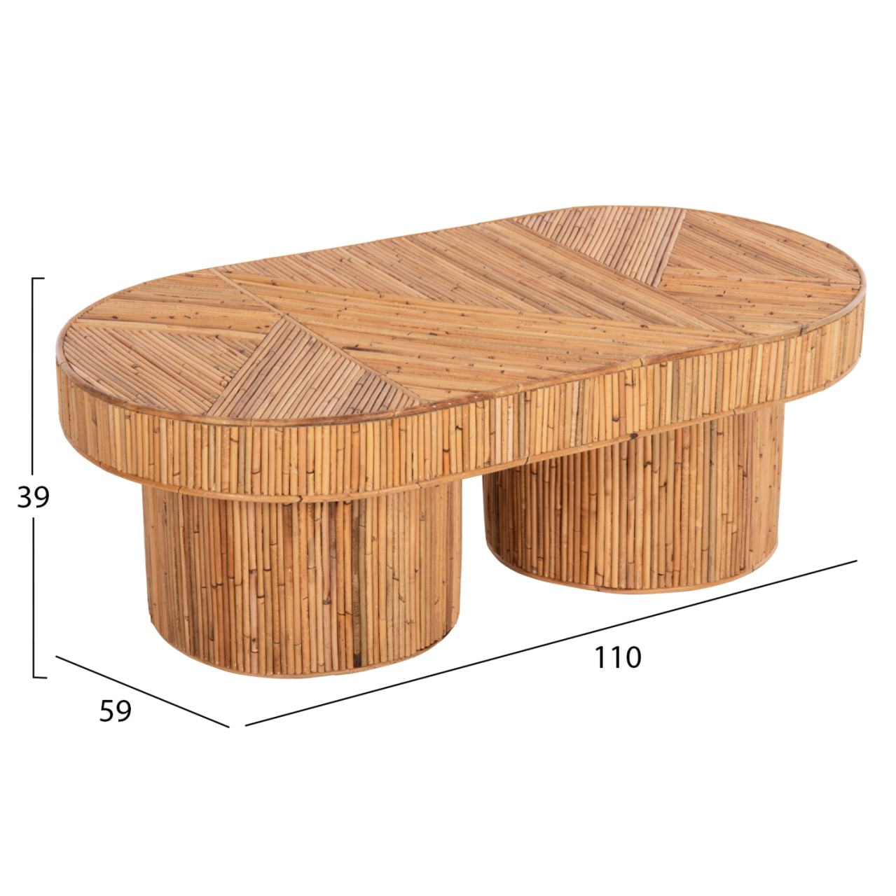 COFFEE TABLE OVAL TOP GATSBY HM9870 RATTAN IN NATURAL COLOR 110x59x39Hcm. [2]