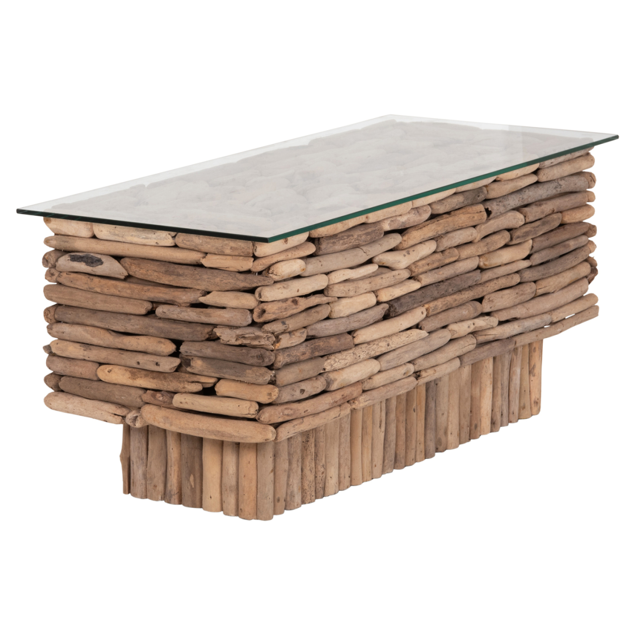 COFFEE TABLE RECTANGULAR SPARROW HM18366 DRIFTWOOD--GLASS 105x45x47Hcm. [4]