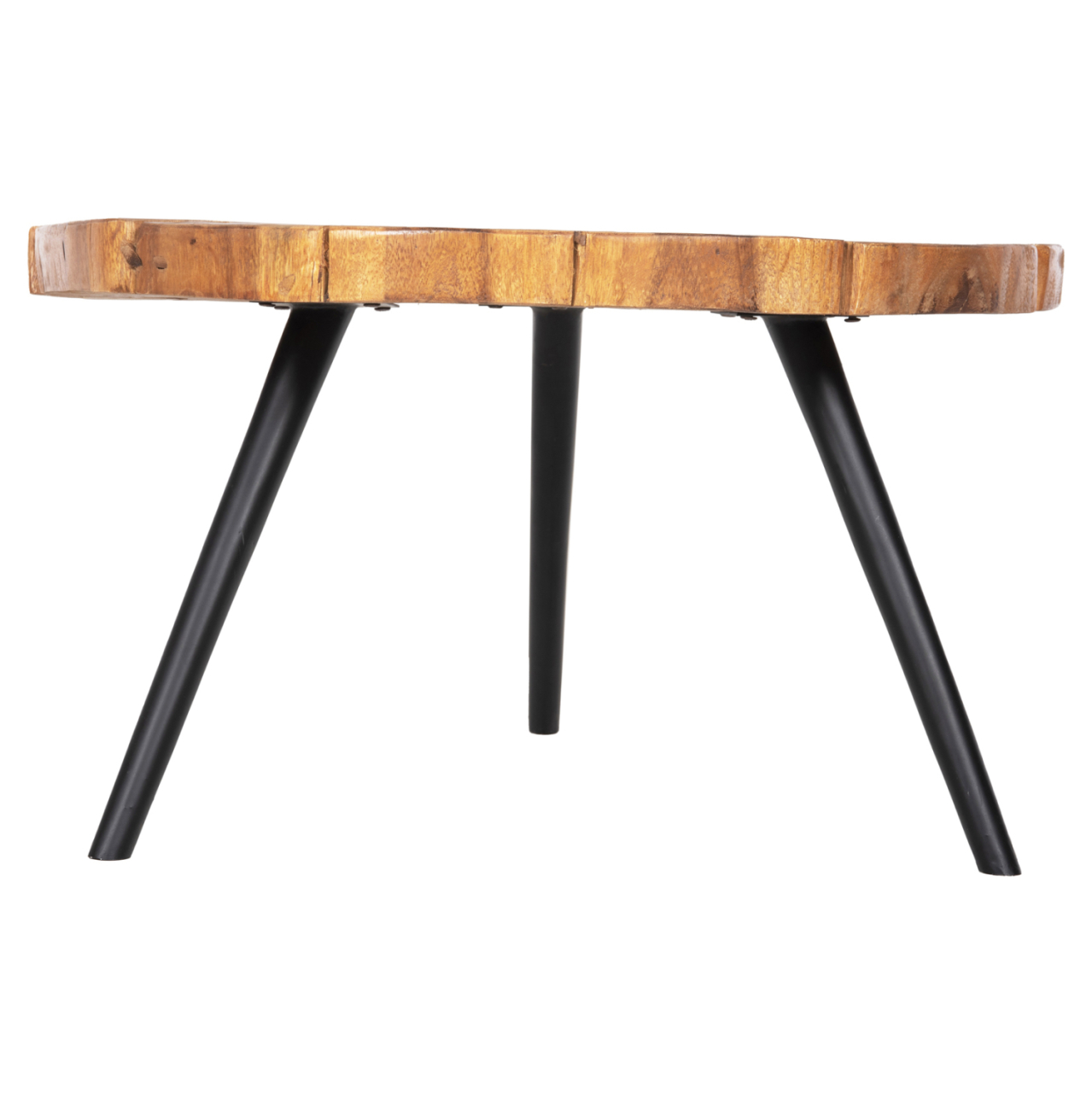 COFFEE TABLE RIBBEN HM9553 SOLID SUAR WOOD IN NATURAL-BLACK METAL LEGS Φ80x45Hcm. [3]