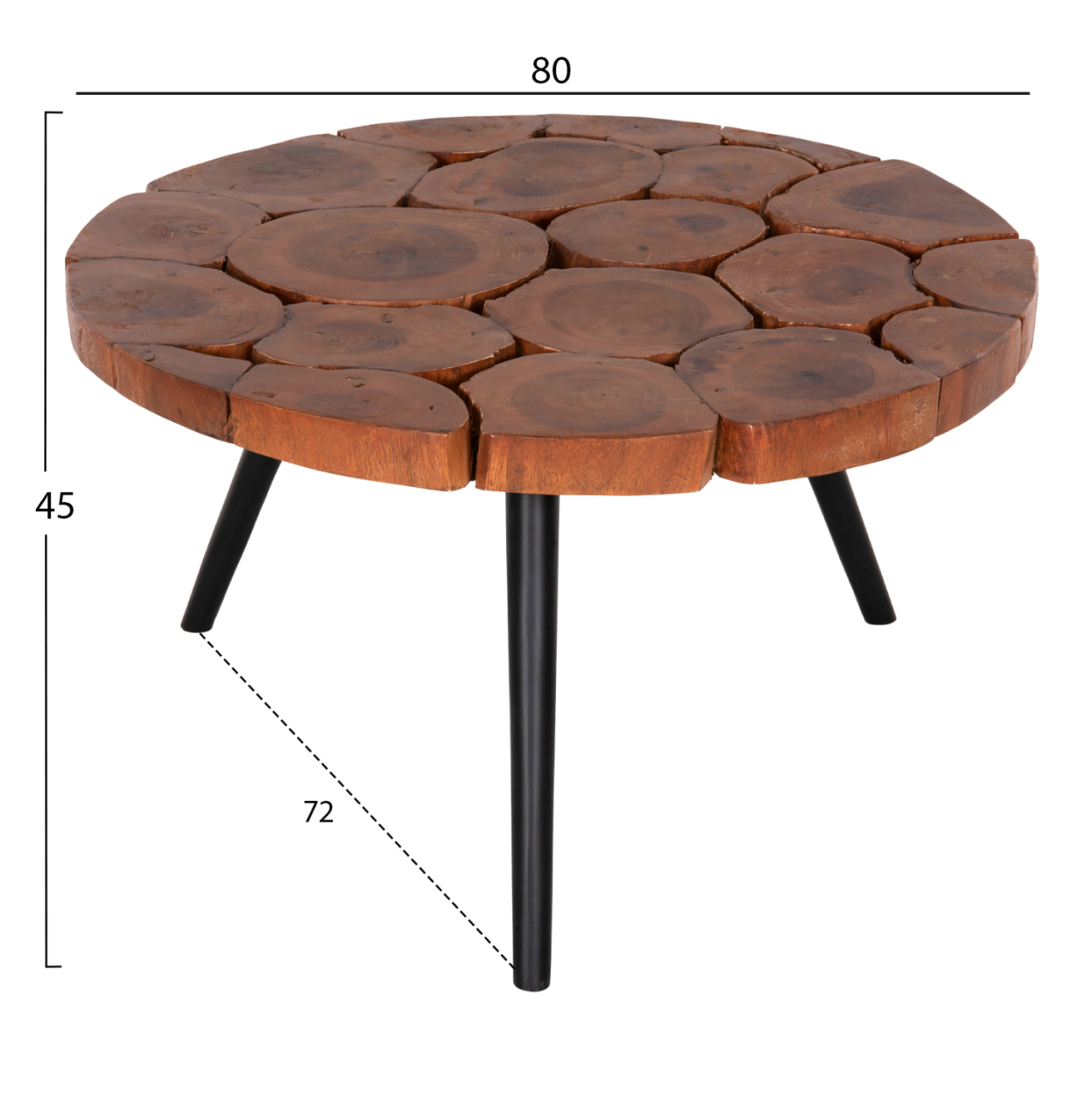 COFFEE TABLE RIBBEN HM9553 SOLID SUAR WOOD IN NATURAL-BLACK METAL LEGS Φ80x45Hcm. [2]