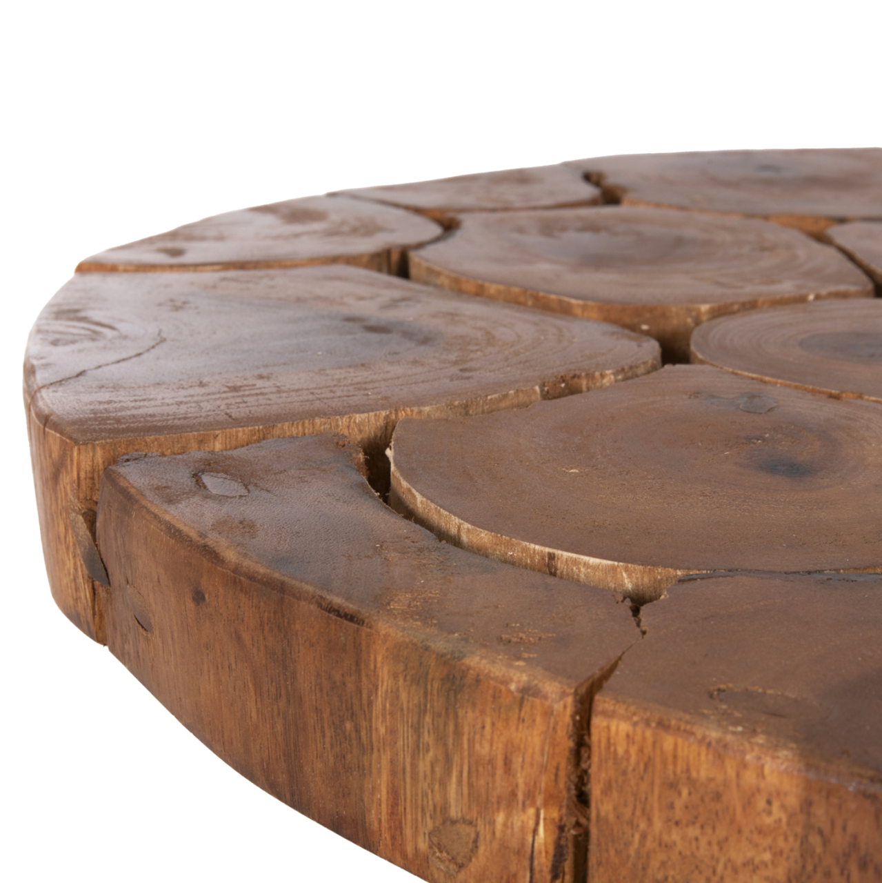 COFFEE TABLE RIBBEN HM9553 SOLID SUAR WOOD IN NATURAL-BLACK METAL LEGS Φ80x45Hcm. [5]