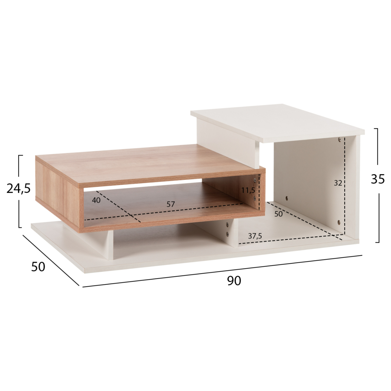 COFFEE TABLE ROSAMUND HM8868.11 MELAMINE IN WHITE and NATURAL 90x50x24,5-35Hcm. [2]