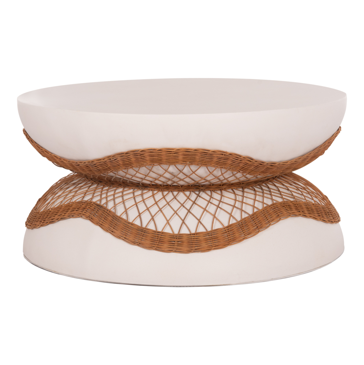COFFEE TABLE ROUND ANNA HM18157.02 FIBER CEMENT IN WHITE-NATURAL RATTAN--Φ92x44.5Hcm. [5]