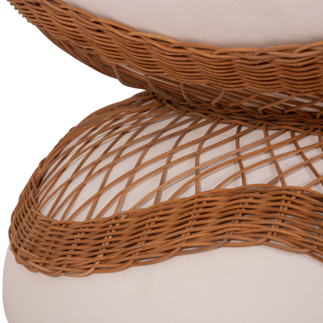 COFFEE TABLE ROUND ANNA HM18157.02 FIBER CEMENT IN WHITE-NATURAL RATTAN--Φ92x44.5Hcm. [9]