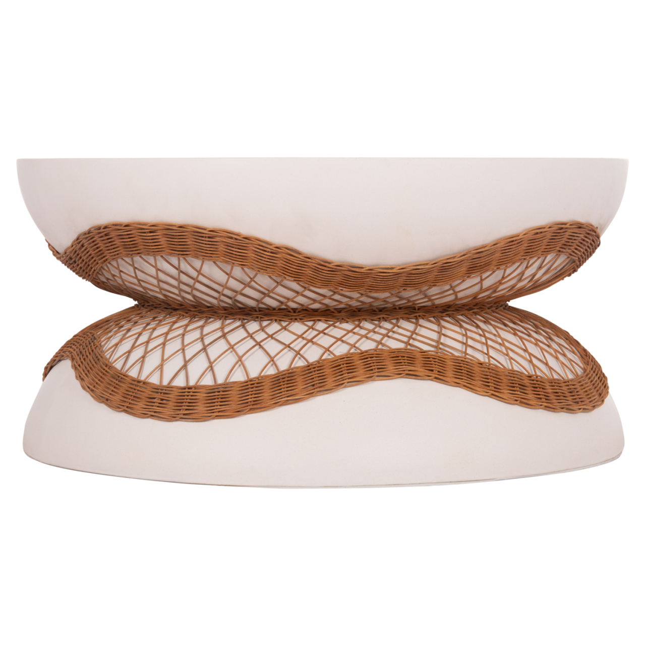 COFFEE TABLE ROUND ANNA HM18157.02 FIBER CEMENT IN WHITE-NATURAL RATTAN--Φ92x44.5Hcm. [3]