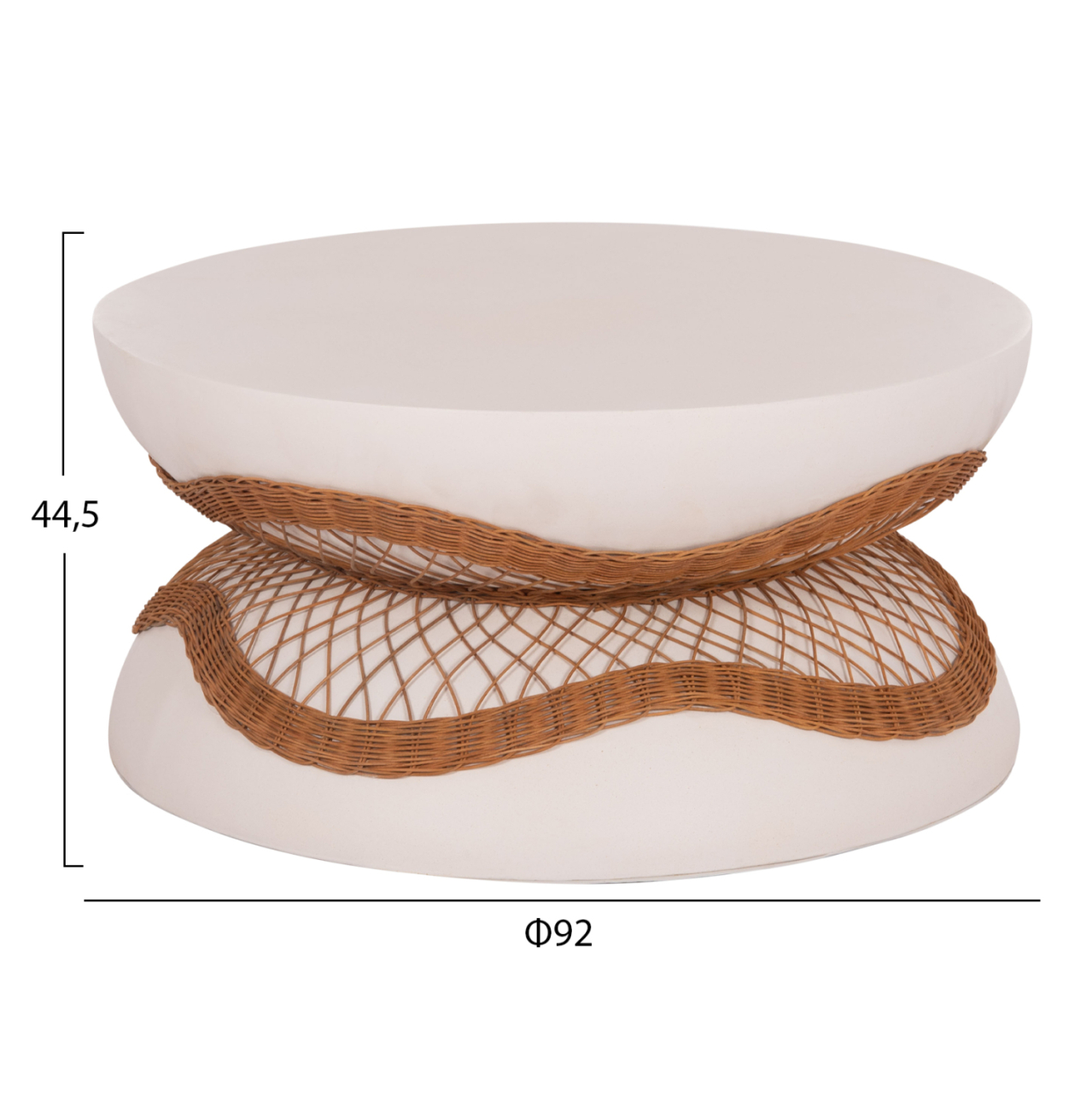 COFFEE TABLE ROUND ANNA HM18157.02 FIBER CEMENT IN WHITE-NATURAL RATTAN--Φ92x44.5Hcm. [2]