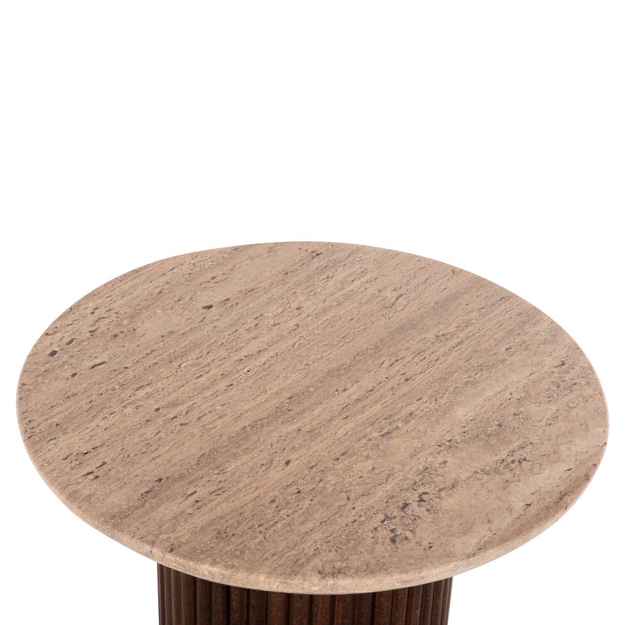 COFFEE TABLE ROUND GLADYS HM9714 SOLID MANGO WOOD-WHITE TRAVERTINE Φ55x50Hcm. [5]