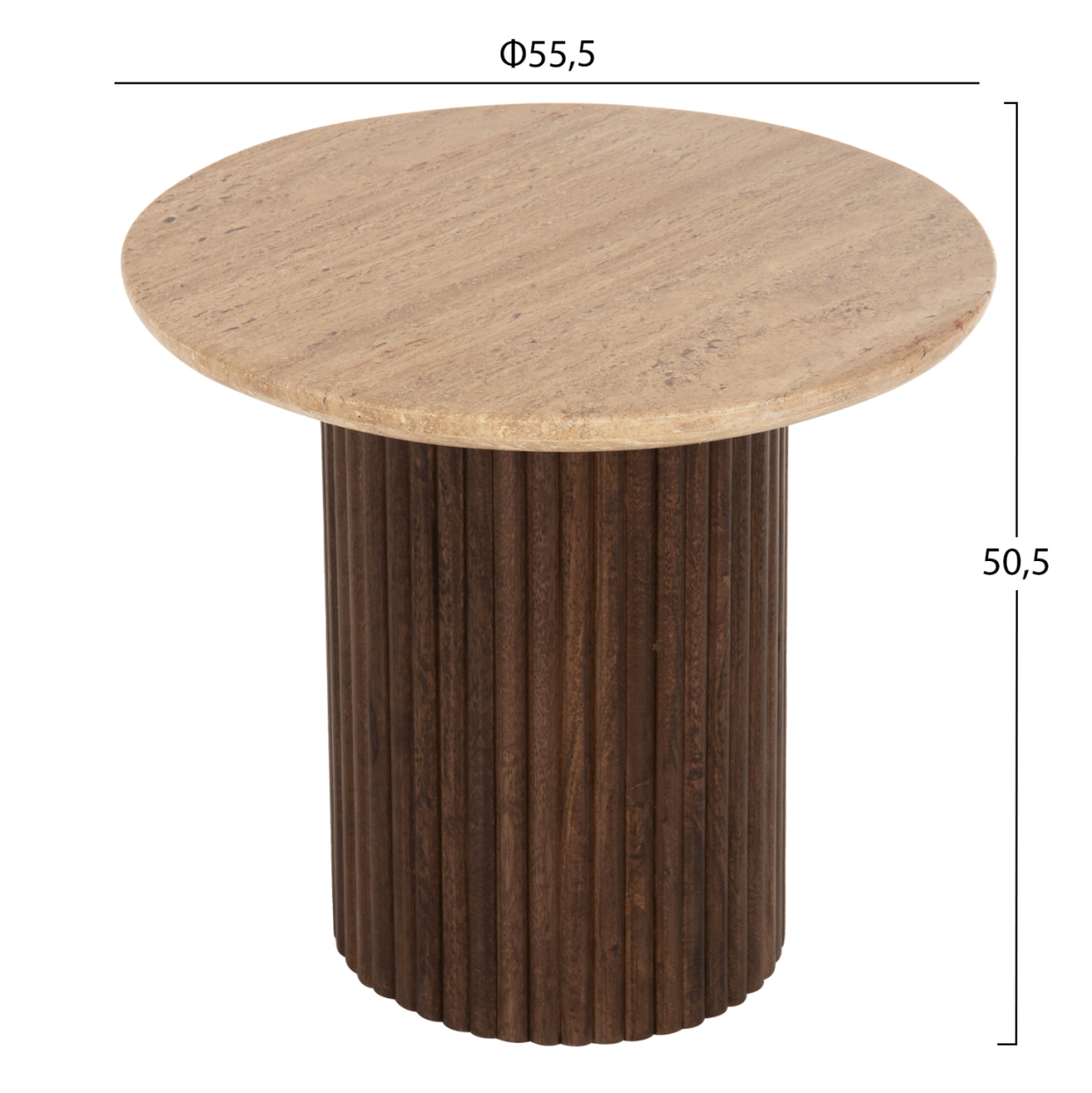 COFFEE TABLE ROUND GLADYS HM9714 SOLID MANGO WOOD-WHITE TRAVERTINE Φ55x50Hcm. [2]