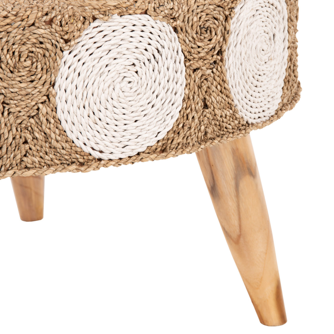COFFEE TABLE ROUND HM7825 TEAK WOOD AND SEAGRASS TOP IN NATURAL and WHITE Φ81x45Hcm. [4]