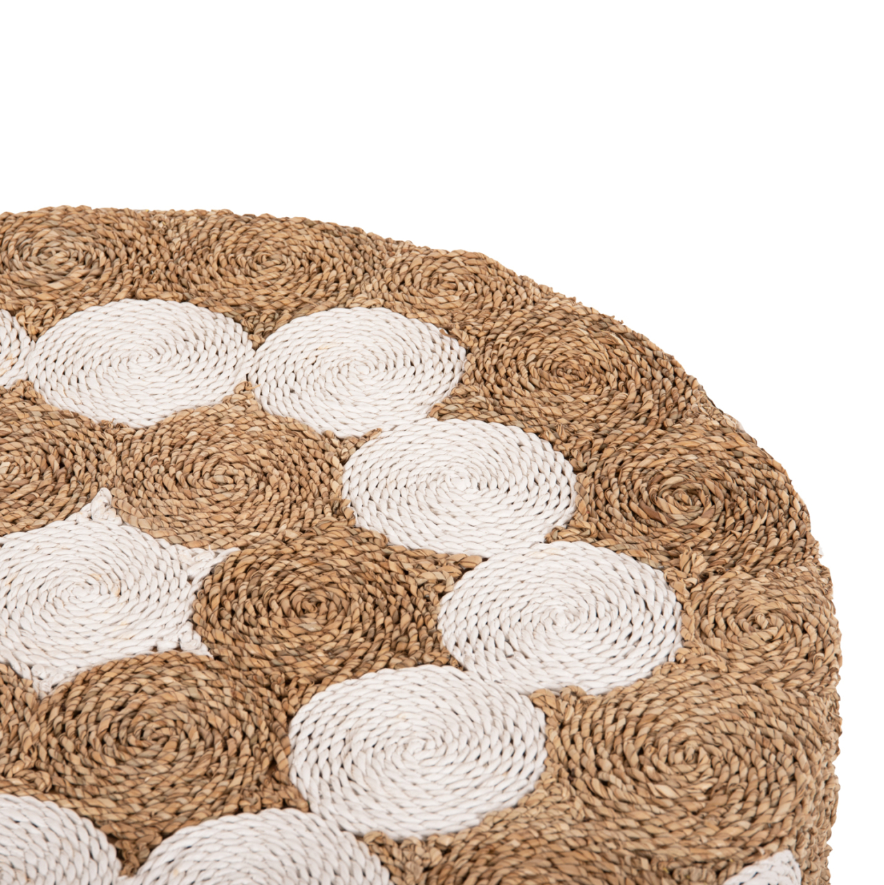 COFFEE TABLE ROUND HM7825 TEAK WOOD AND SEAGRASS TOP IN NATURAL and WHITE Φ81x45Hcm. [5]