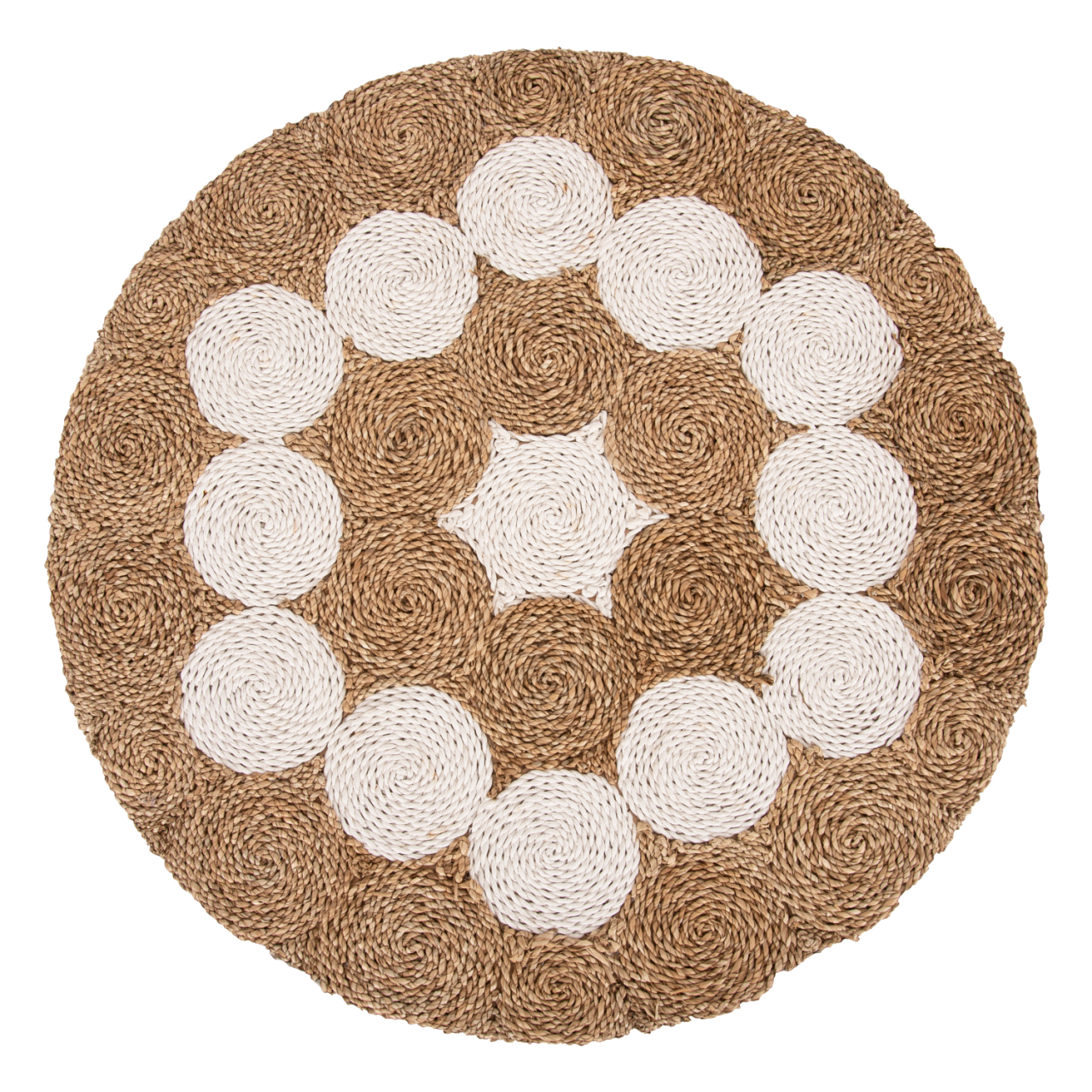 COFFEE TABLE ROUND HM7825 TEAK WOOD AND SEAGRASS TOP IN NATURAL and WHITE Φ81x45Hcm. [6]