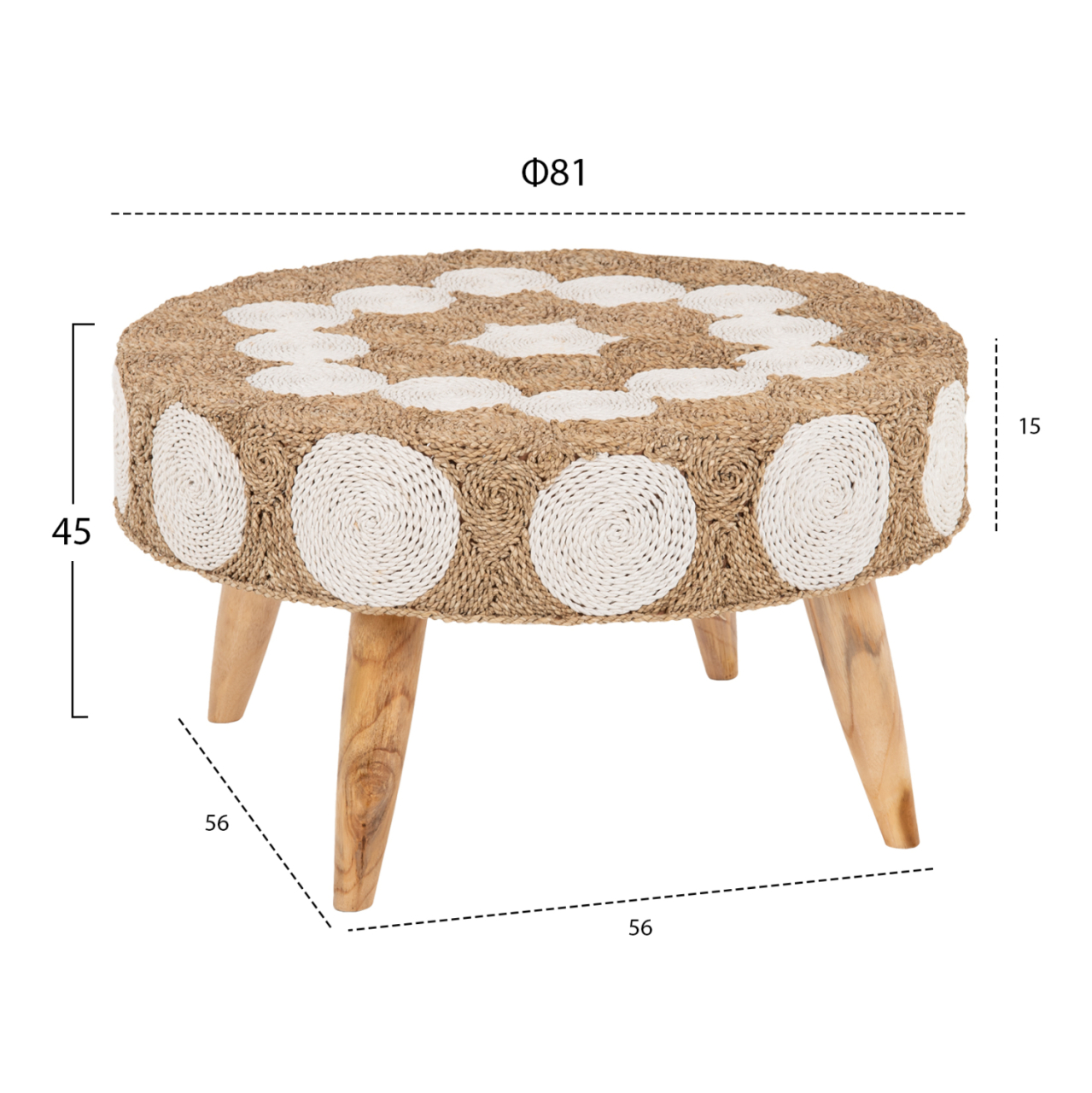 COFFEE TABLE ROUND HM7825 TEAK WOOD AND SEAGRASS TOP IN NATURAL and WHITE Φ81x45Hcm. [2]