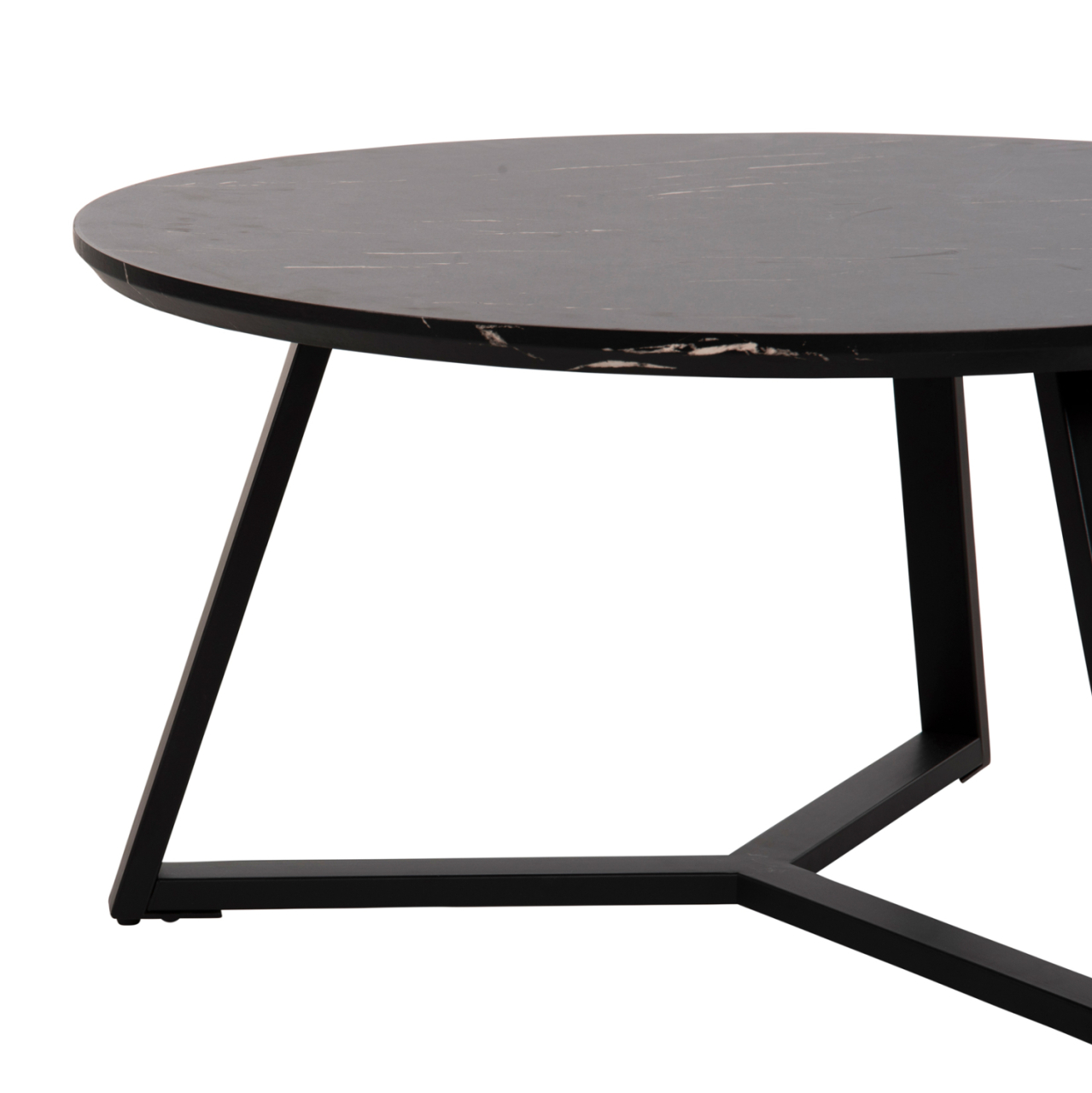 COFFEE TABLE ROUND HM9586.01 MDF BLACK MARBLE-BLACK TEXTURED METAL BASE Φ80x42Hcm. [6]