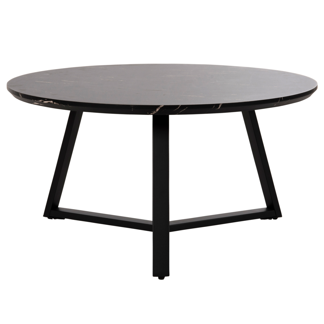 COFFEE TABLE ROUND HM9586.01 MDF BLACK MARBLE-BLACK TEXTURED METAL BASE Φ80x42Hcm. [3]