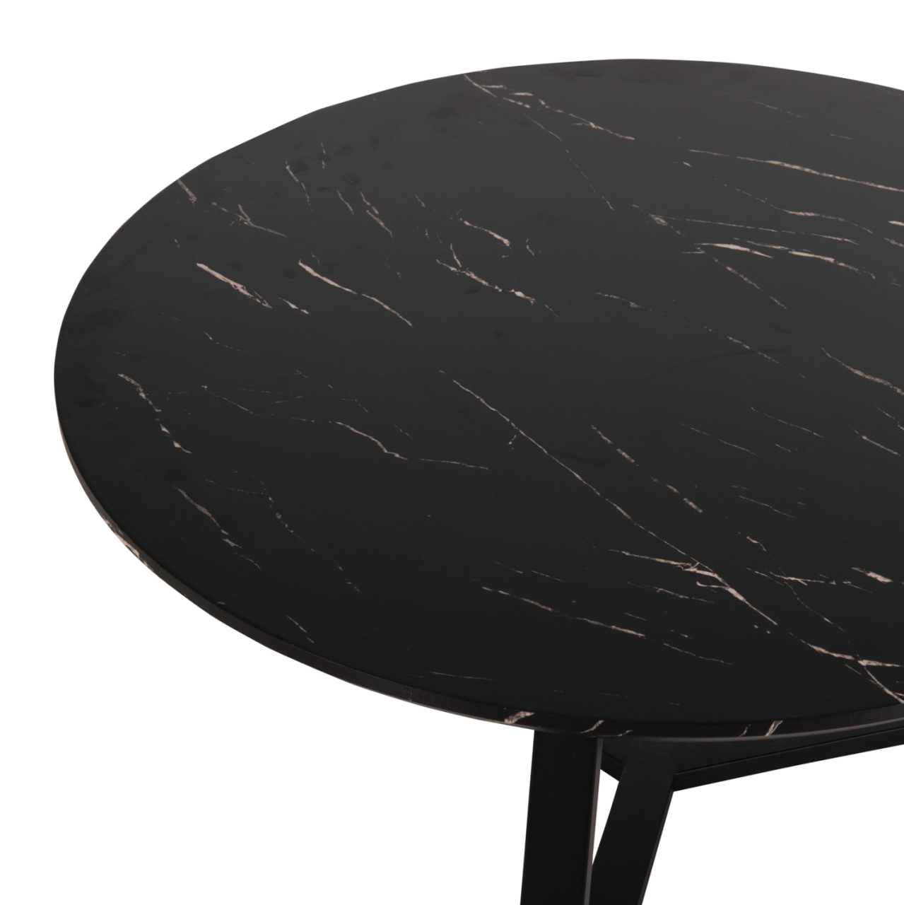 COFFEE TABLE ROUND HM9586.01 MDF BLACK MARBLE-BLACK TEXTURED METAL BASE Φ80x42Hcm. [4]