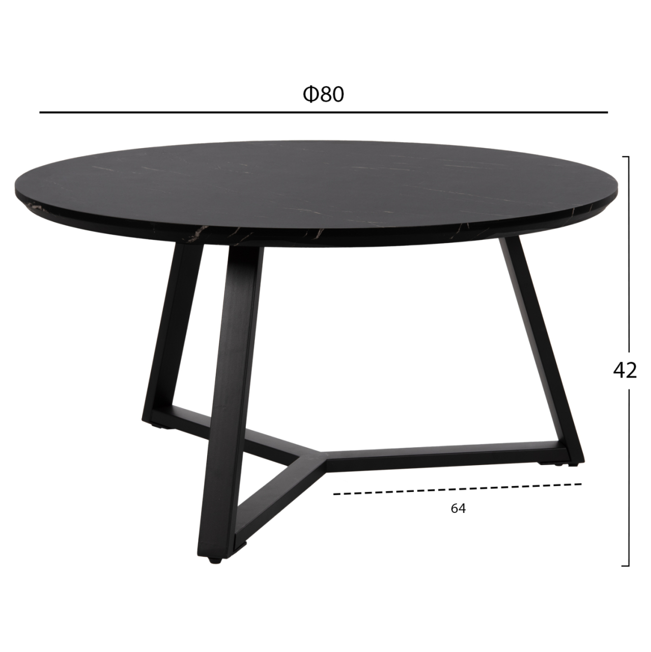 COFFEE TABLE ROUND HM9586.01 MDF BLACK MARBLE-BLACK TEXTURED METAL BASE Φ80x42Hcm. [2]