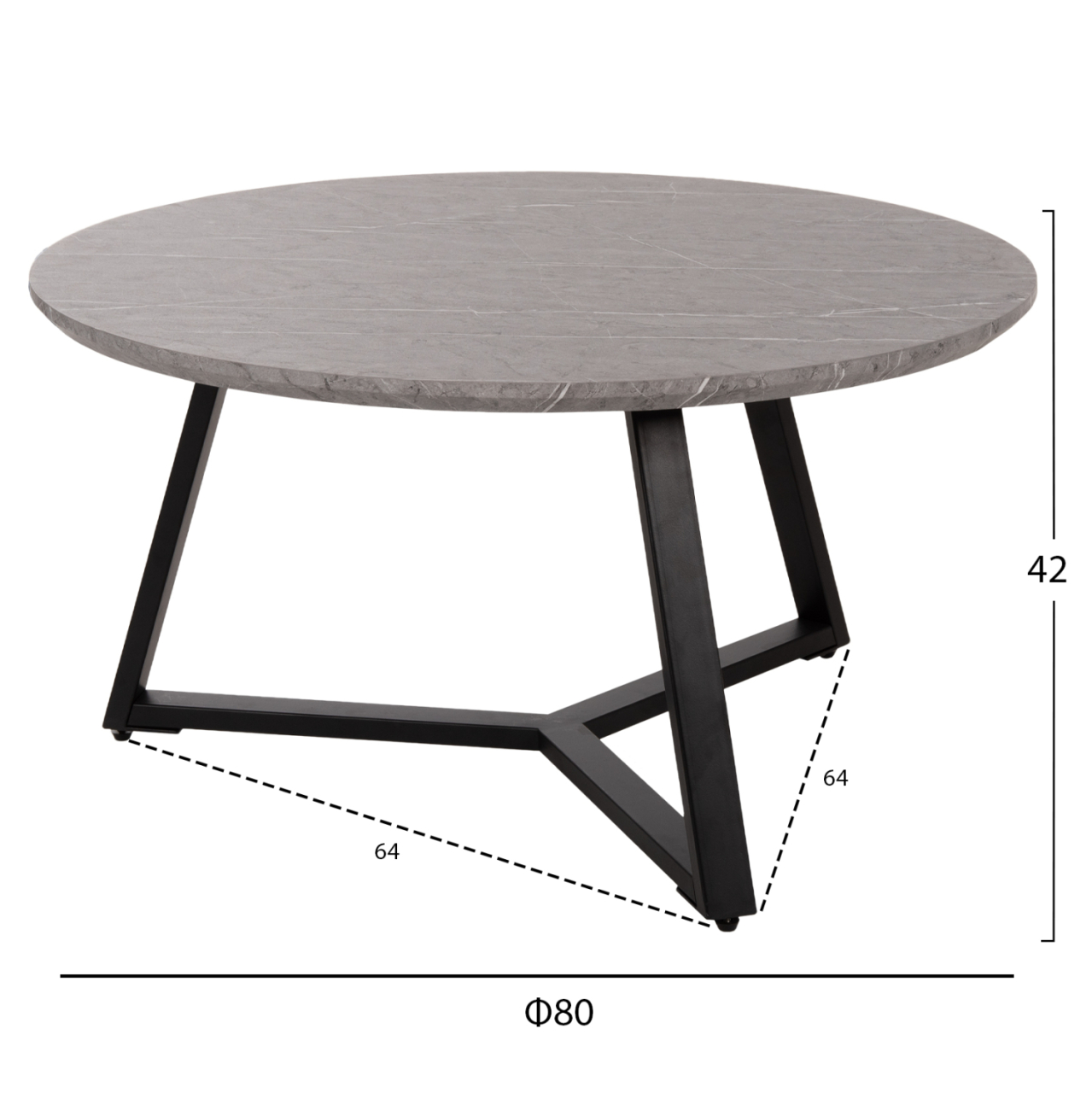 COFFEE TABLE ROUND HM9586.02 MDF GREY MARBLE-BLACK TEXTURED METAL BASE Φ80x42Hcm. [2]