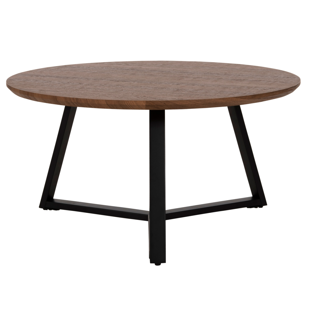 COFFEE TABLE ROUND HM9586.04 MDF WALNUT-BLACK TEXTURED METAL BASE Φ80x42Hcm. [3]