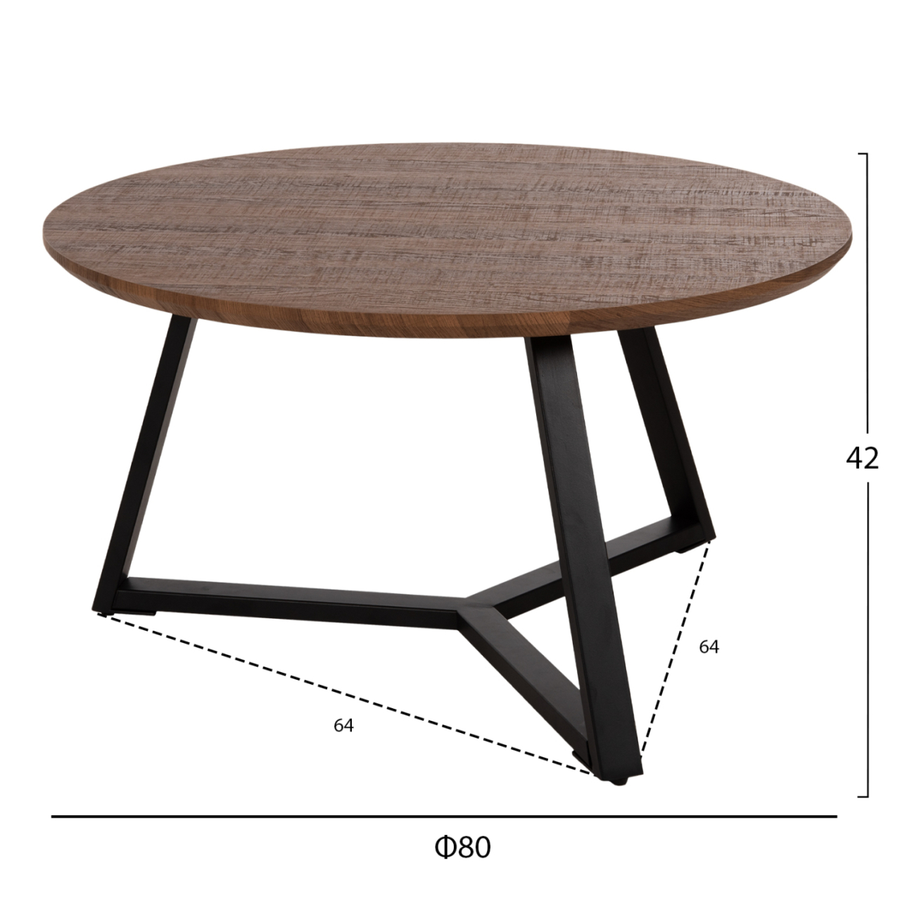 COFFEE TABLE ROUND HM9586.04 MDF WALNUT-BLACK TEXTURED METAL BASE Φ80x42Hcm. [2]