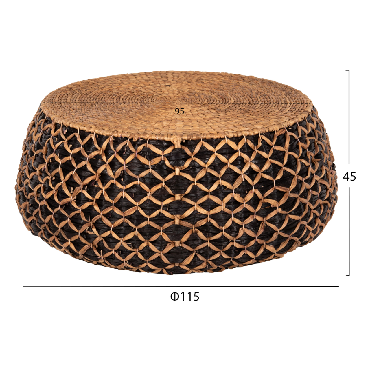 COFFEE TABLE ROUND ILION HM7868 WATER HYACINTH IN BLACK-NATURAL COLOR Φ115x45Hcm. [2]