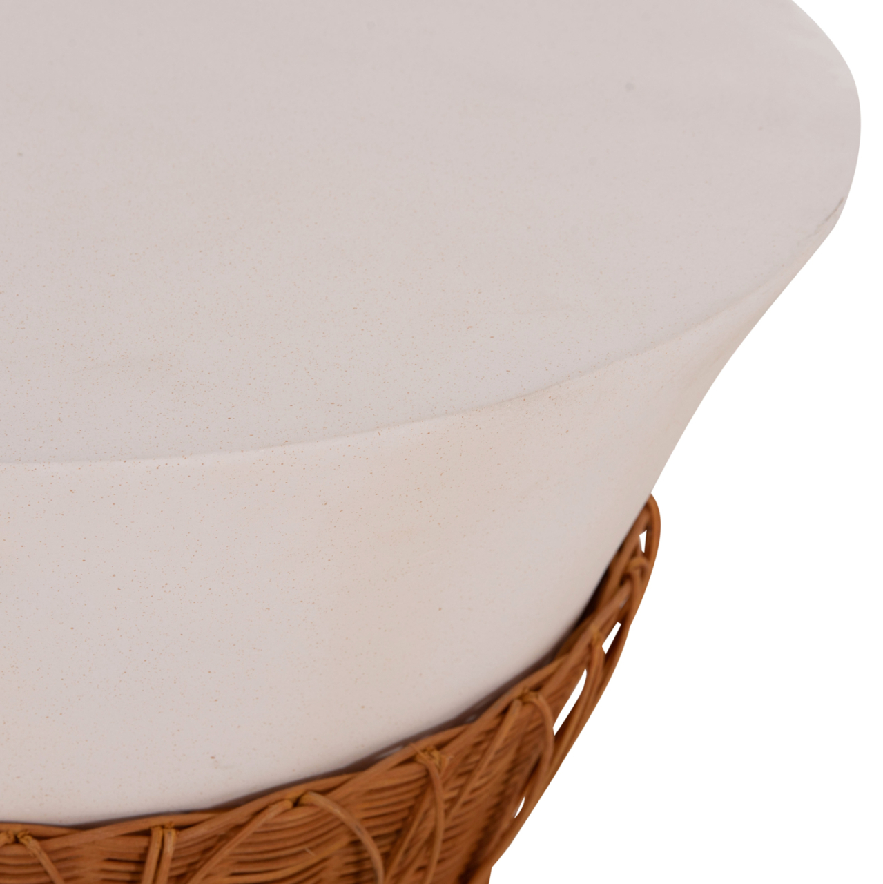COFFEE TABLE ROUND PERRAL HM18164.02L FIBER CEMENT IN WHITE-NATURAL RATTAN--Φ55x45Hcm. [7]